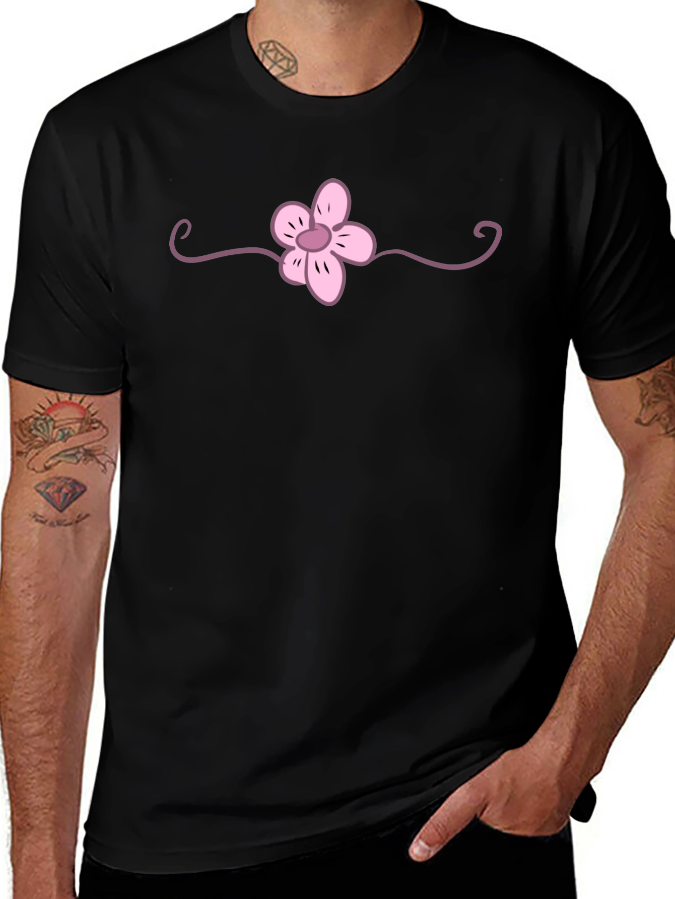 Black T-Shirt with Pink Flower Graphic