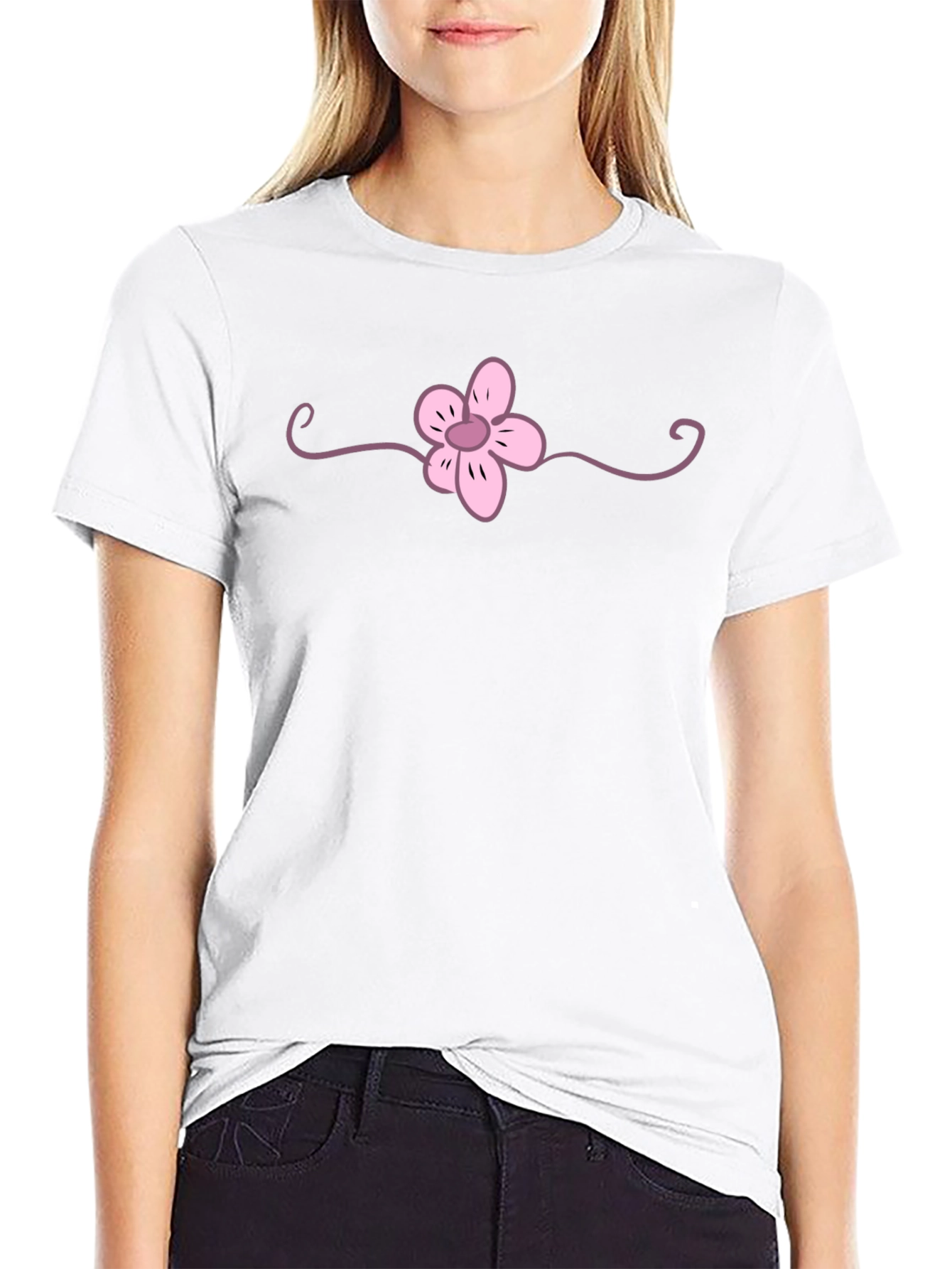 Black T-Shirt with Pink Flower Graphic