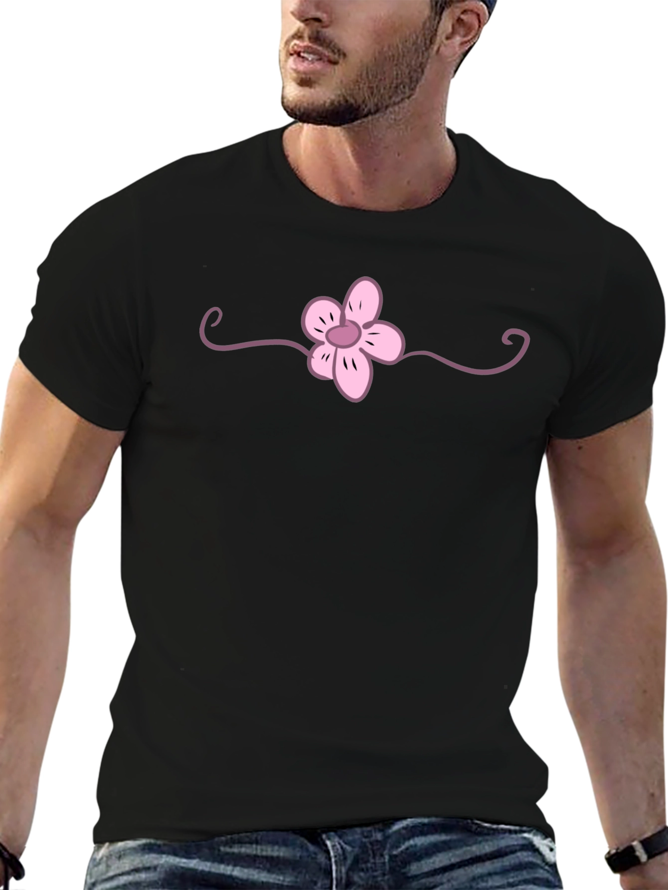 Black T-Shirt with Pink Flower Graphic