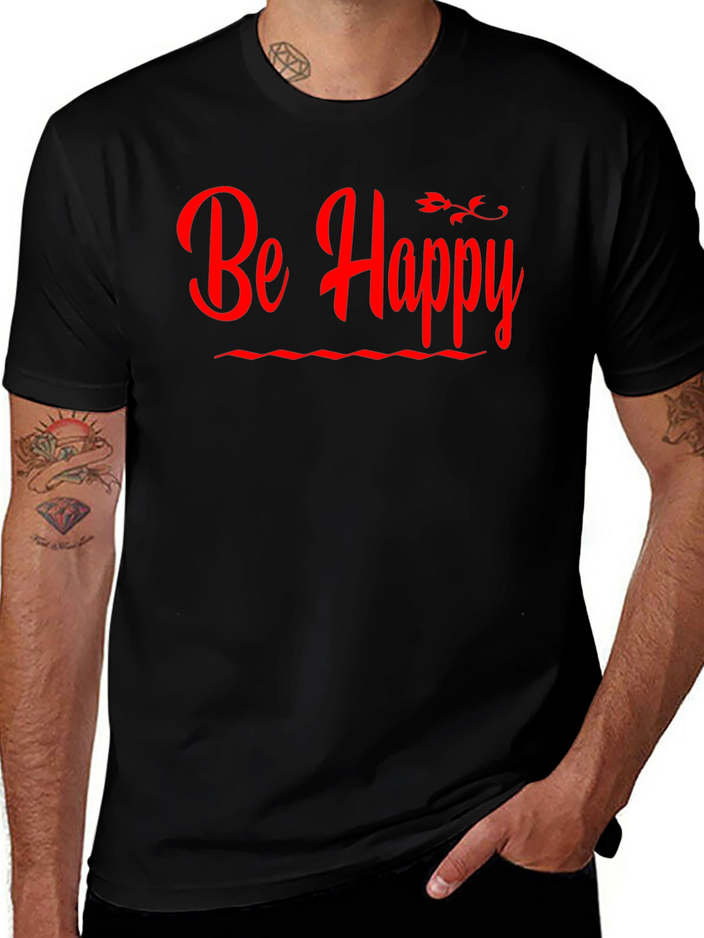 Be Happy T-Shirt - Black Casual Tee