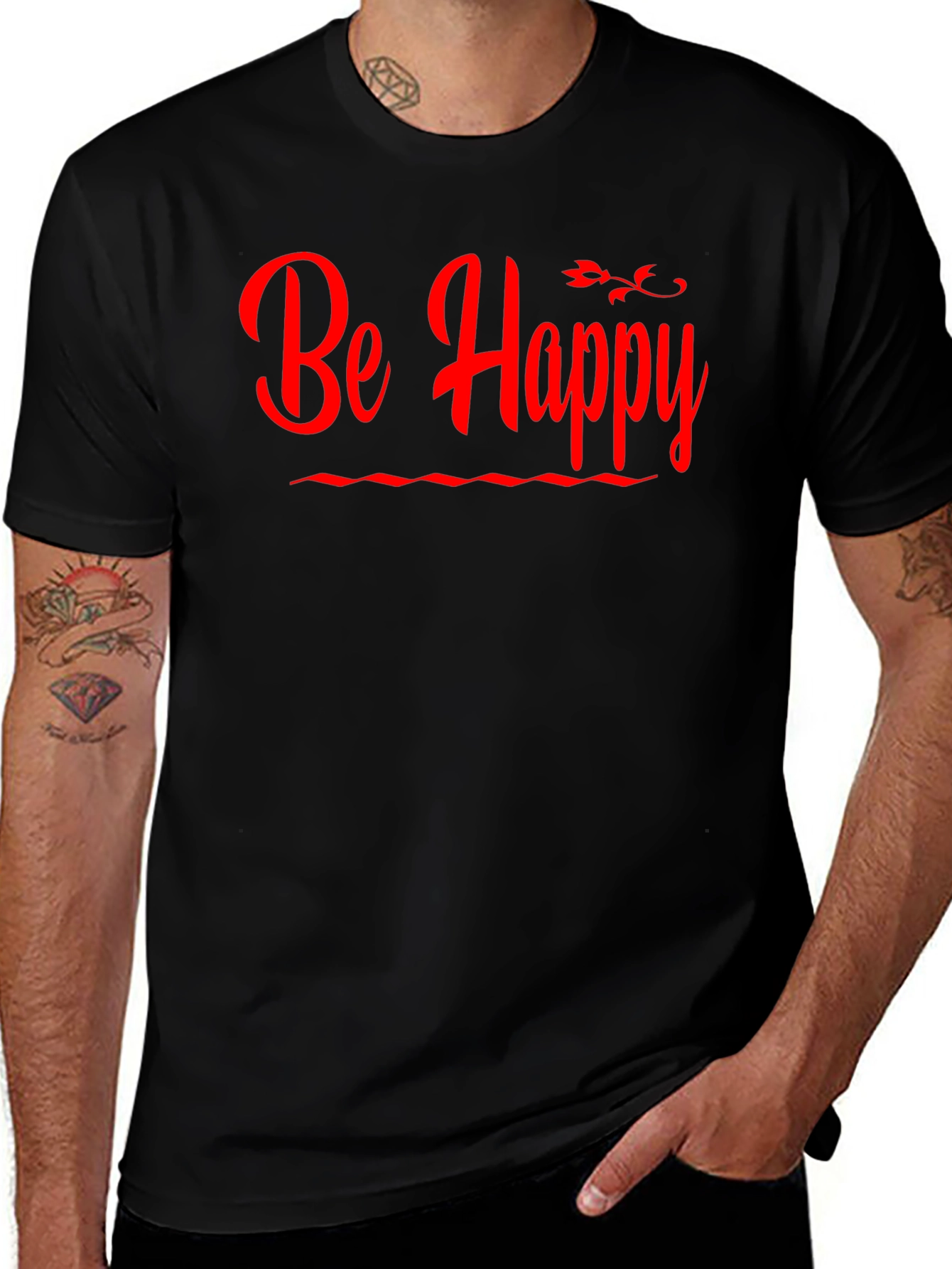 Be Happy T-Shirt - Black Casual Tee
