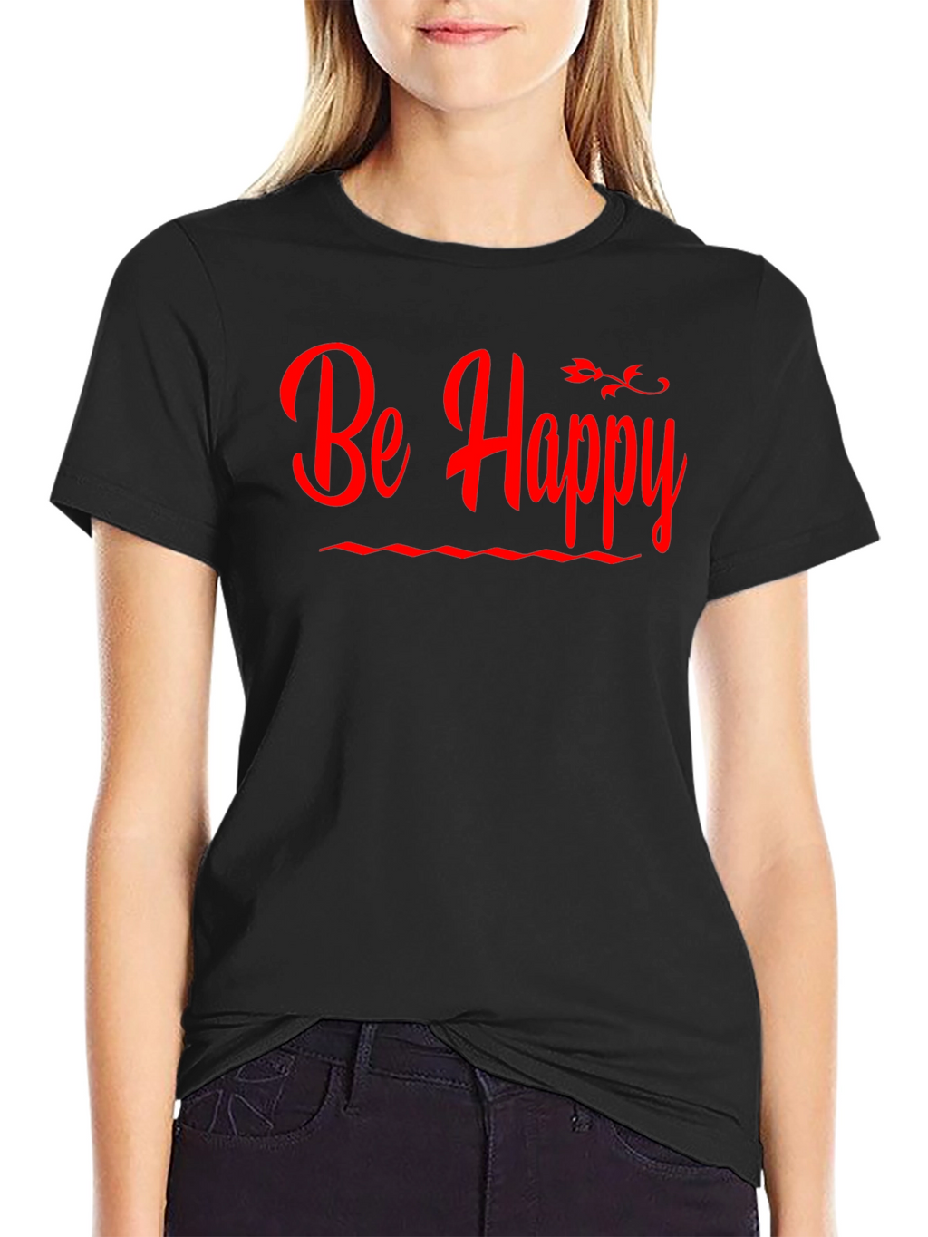 Be Happy T-Shirt - Black Casual Tee