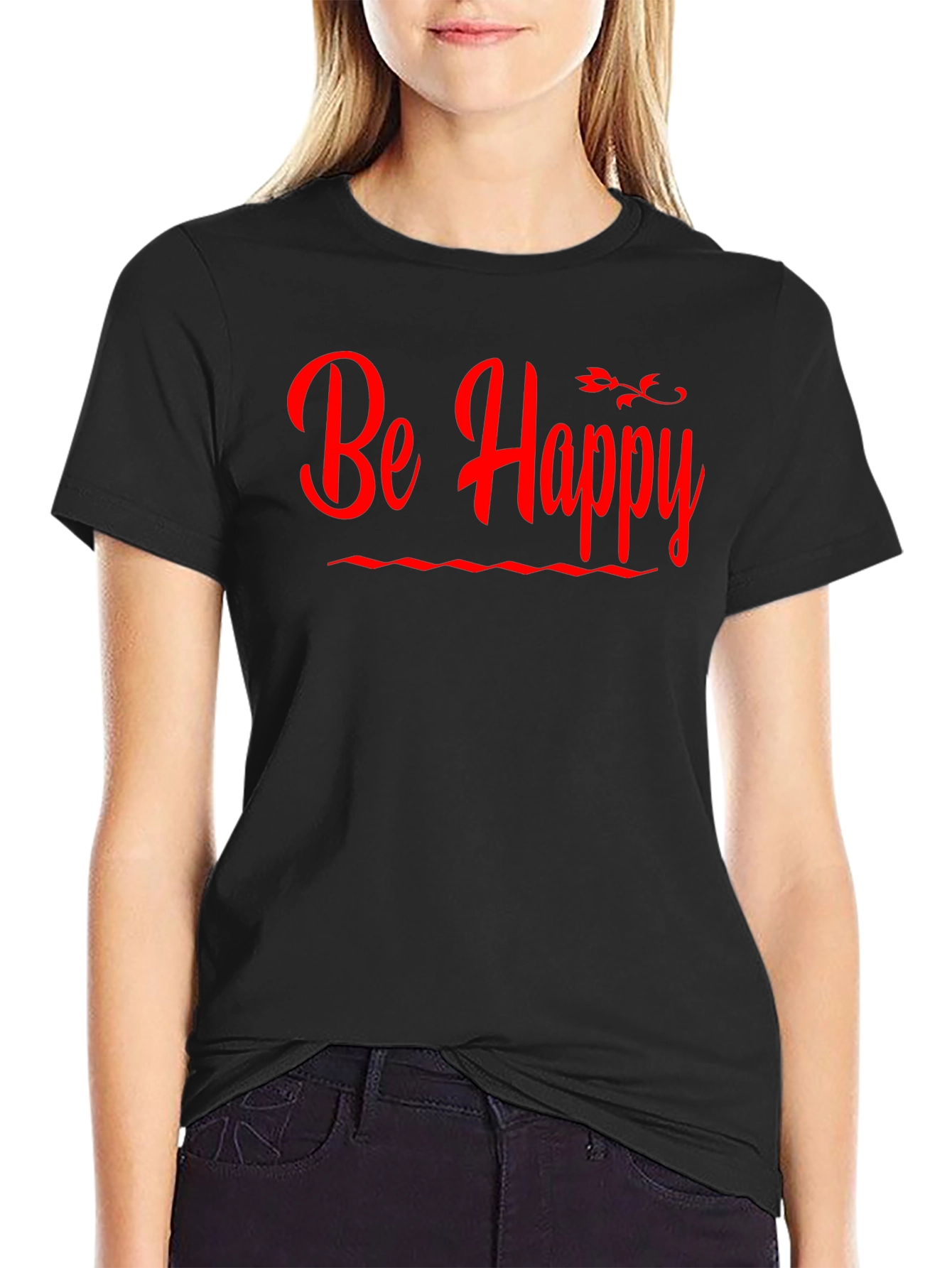 Be Happy T-Shirt - Black Casual Tee