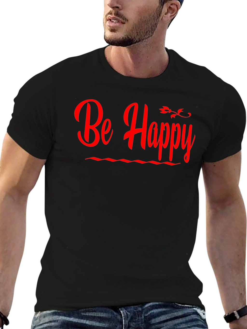 Be Happy T-Shirt - Black Casual Tee