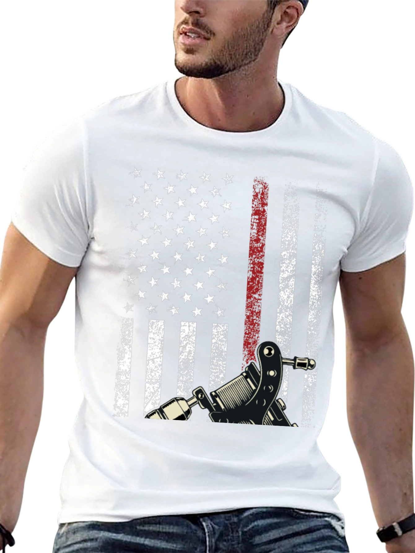 American Flag Tattoo Gun Graphic Tee
