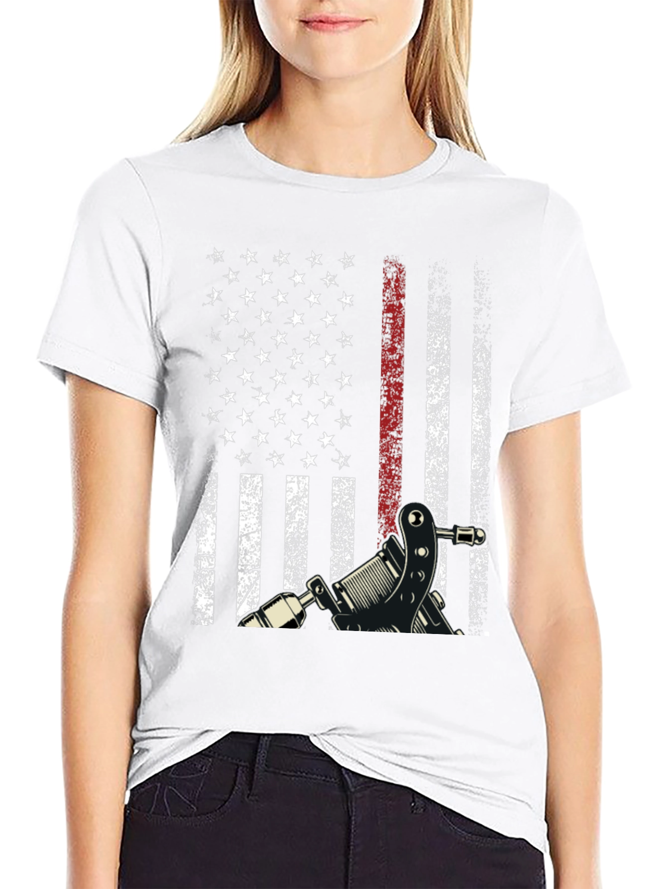 American Flag Tattoo Gun Graphic Tee