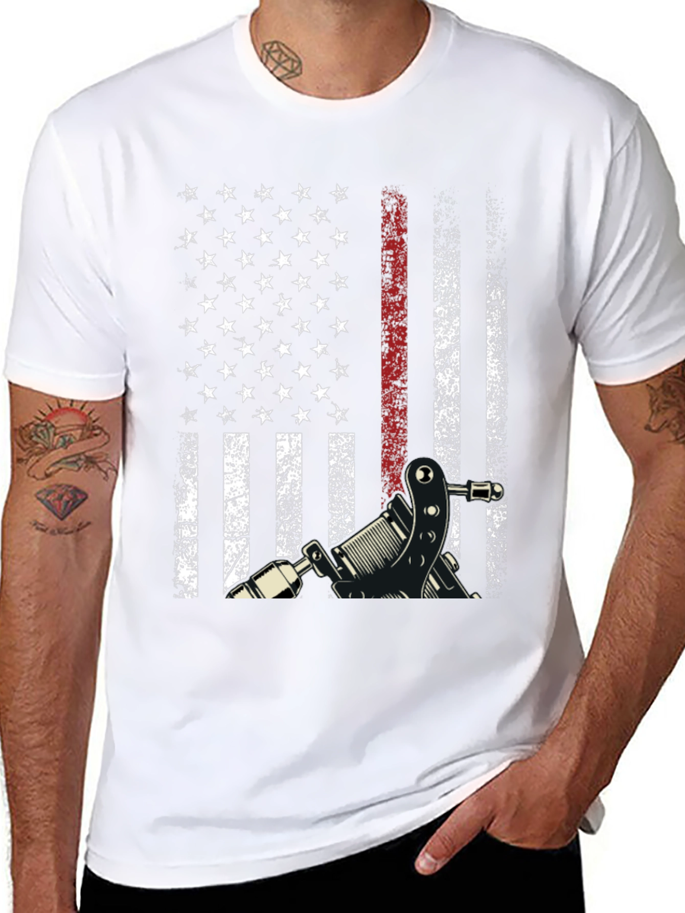 American Flag Tattoo Gun Graphic Tee