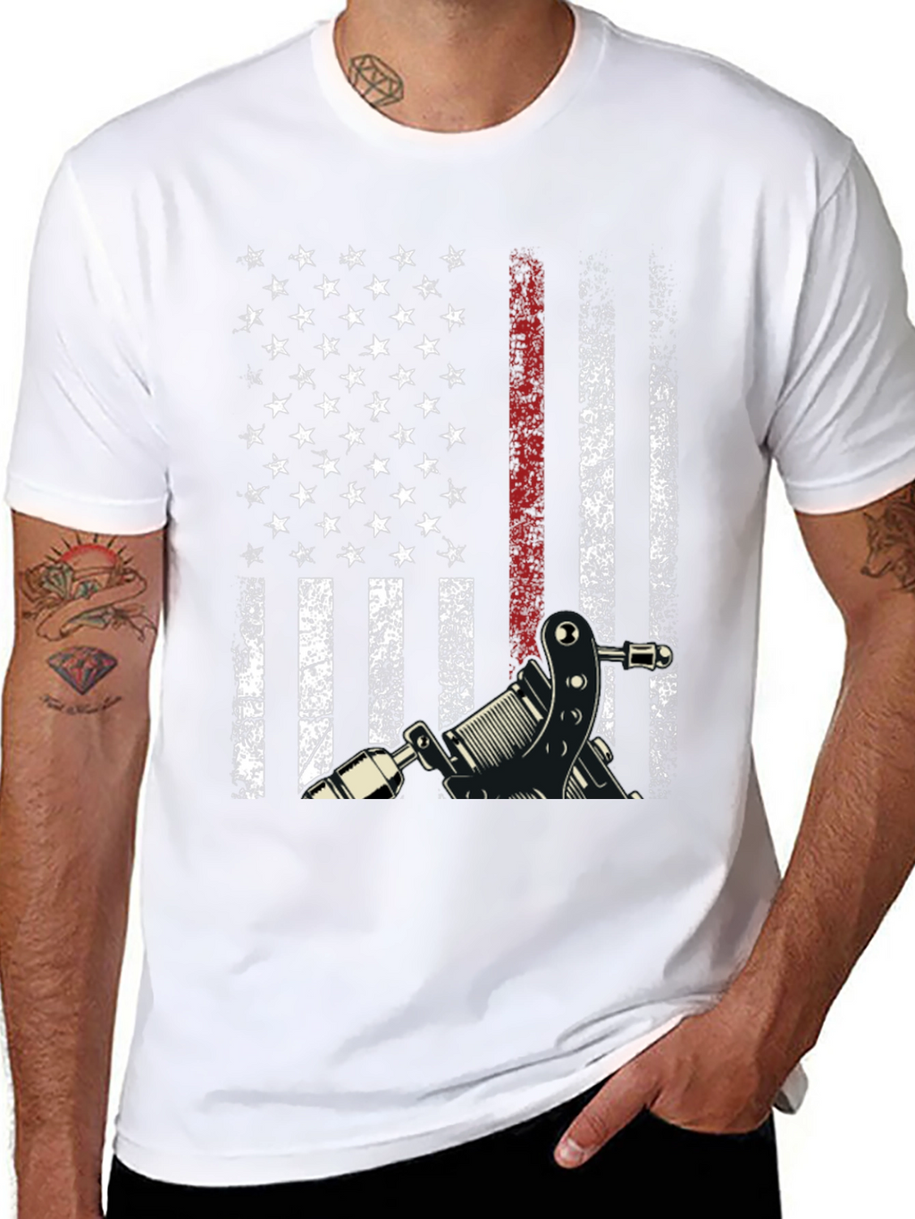 American Flag Tattoo Gun Graphic Tee
