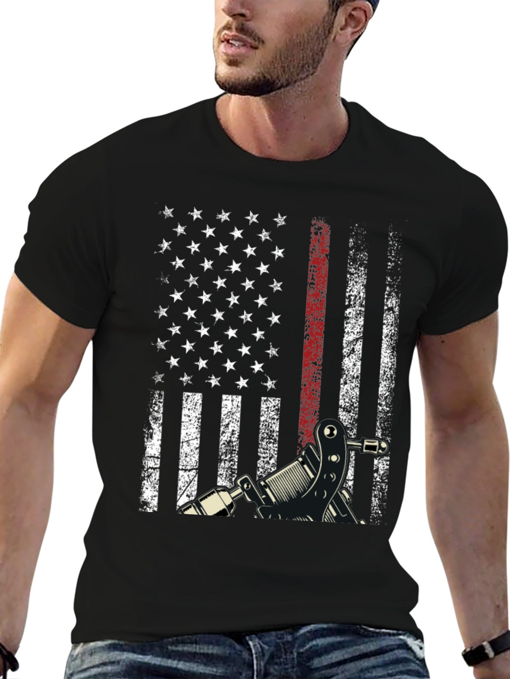 American Flag Tattoo Gun Graphic Tee