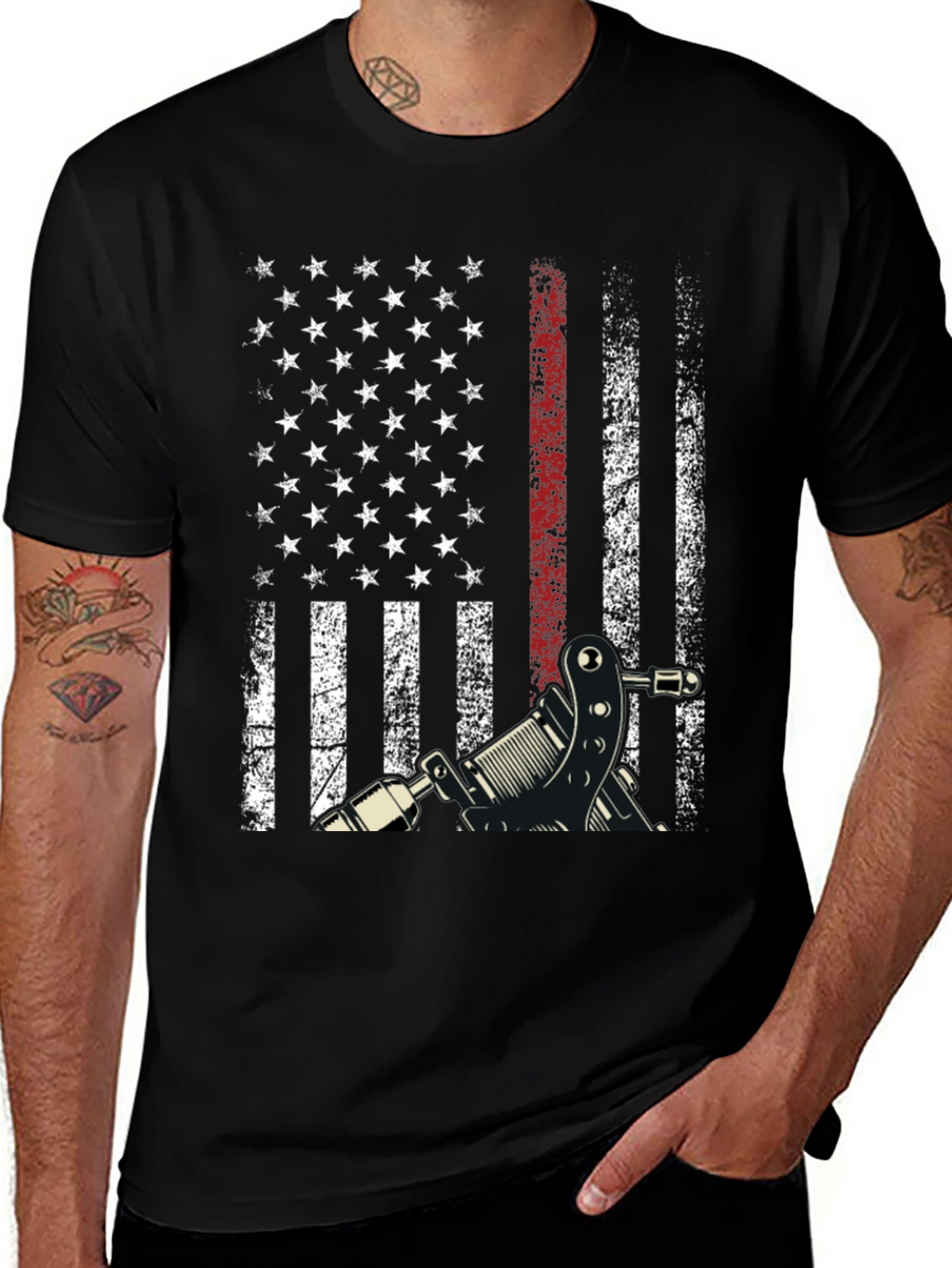 American Flag Tattoo Gun Graphic Tee