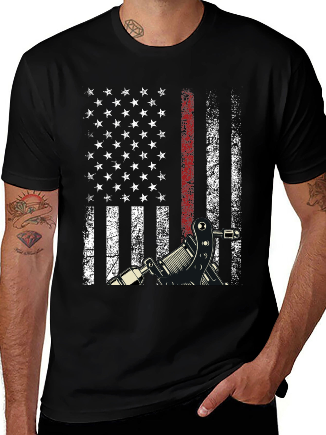 American Flag Tattoo Gun Graphic Tee