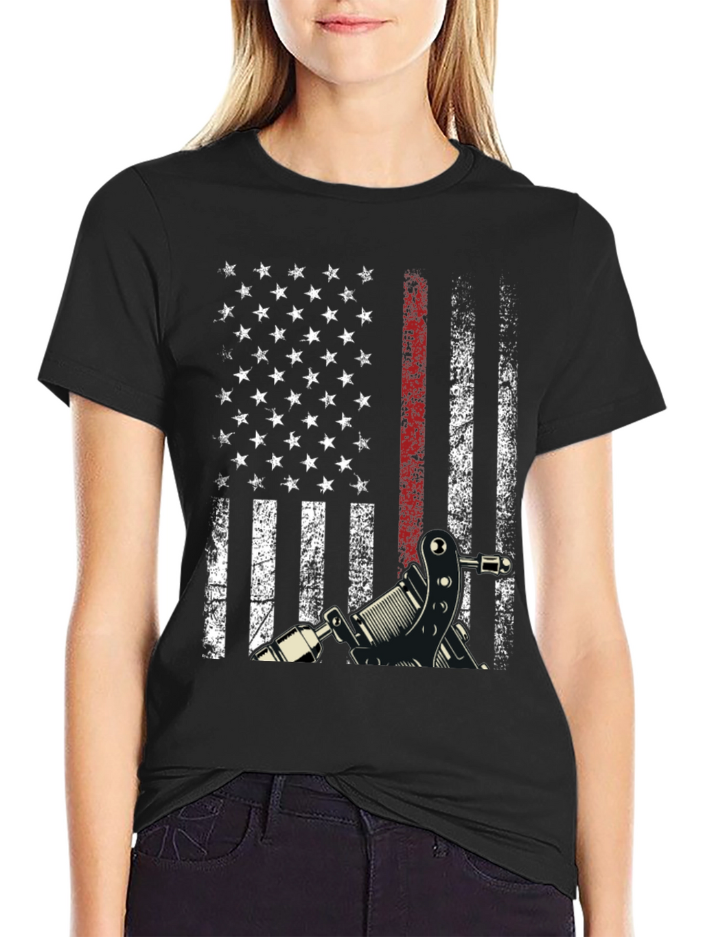 American Flag Tattoo Gun Graphic Tee