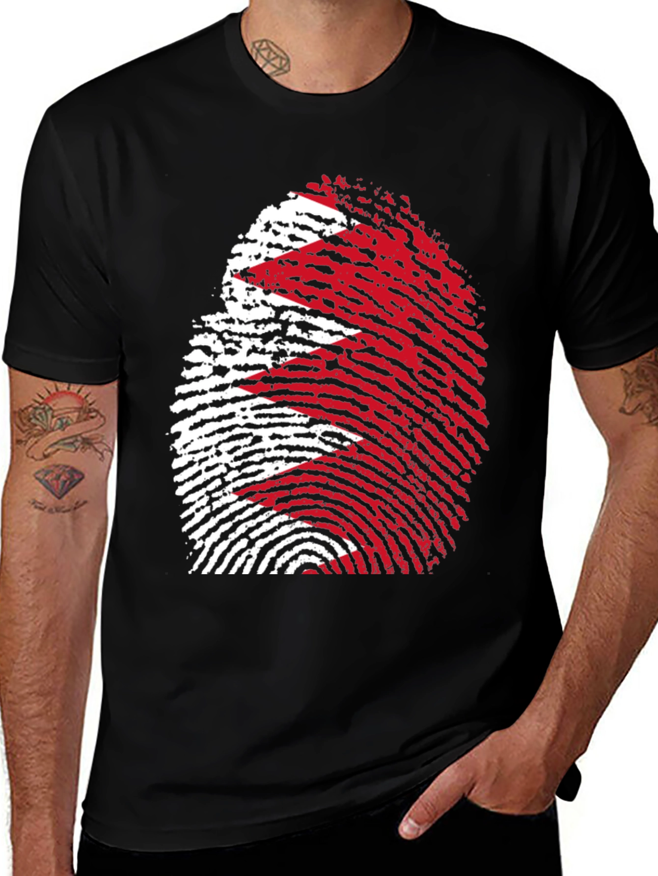 Bahrain Flag Fingerprint Graphic Tee - Black Cotton