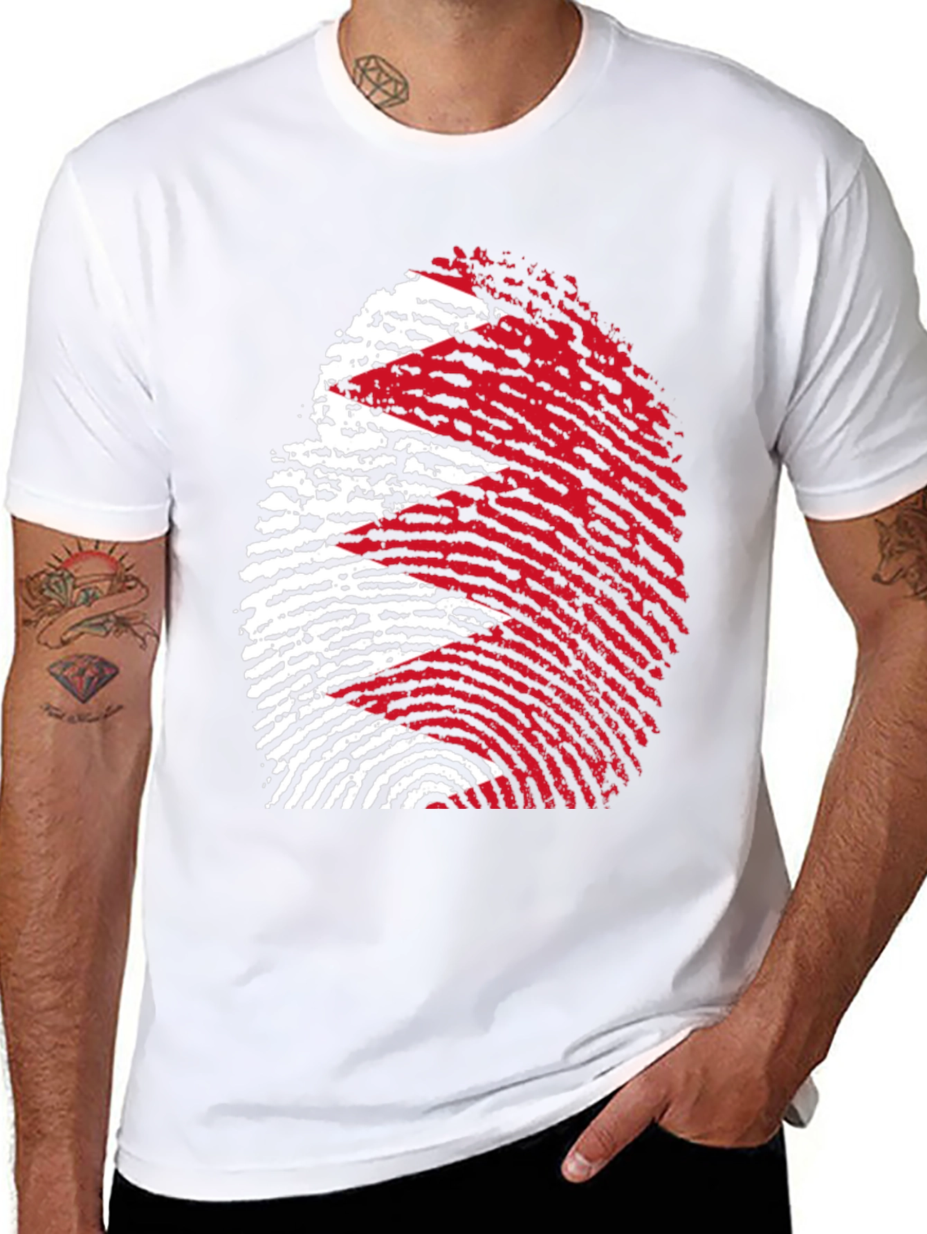 Bahrain Flag Fingerprint Graphic Tee - Black Cotton
