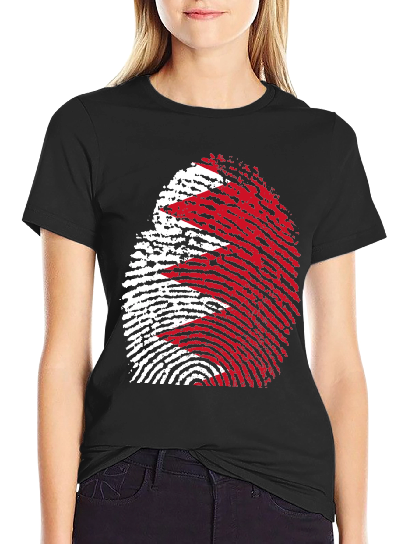 Bahrain Flag Fingerprint Graphic Tee - Black Cotton