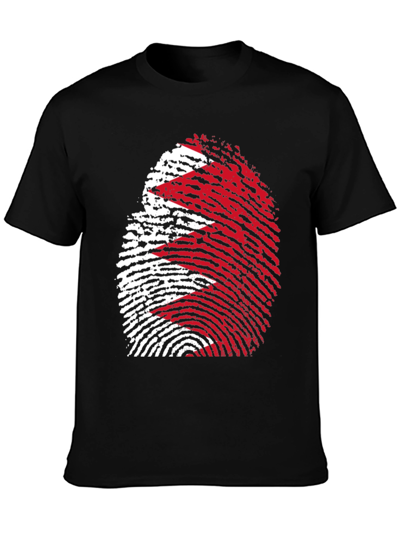 Bahrain Flag Fingerprint Graphic Tee - Black Cotton