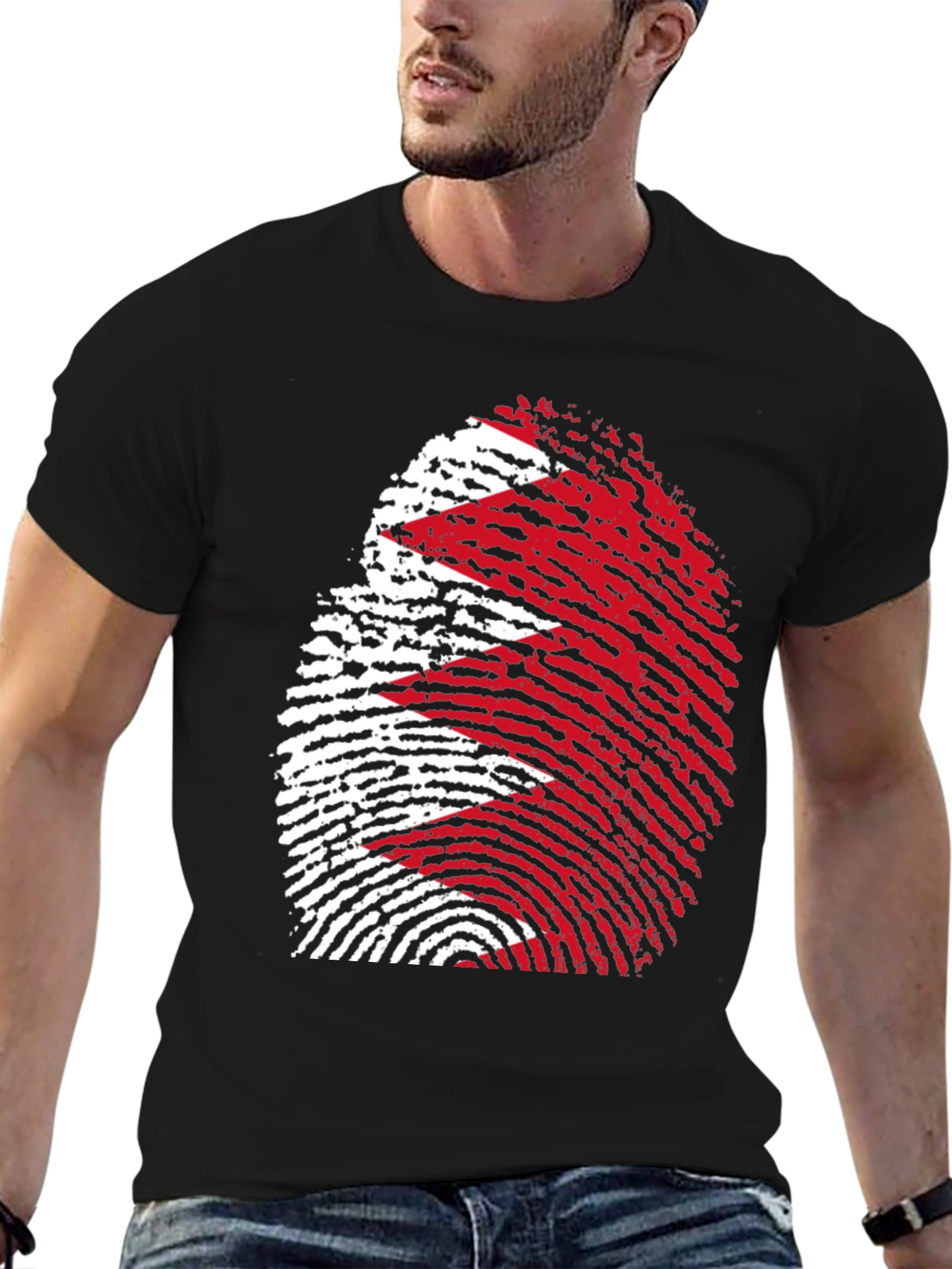 Bahrain Flag Fingerprint Graphic Tee - Black Cotton