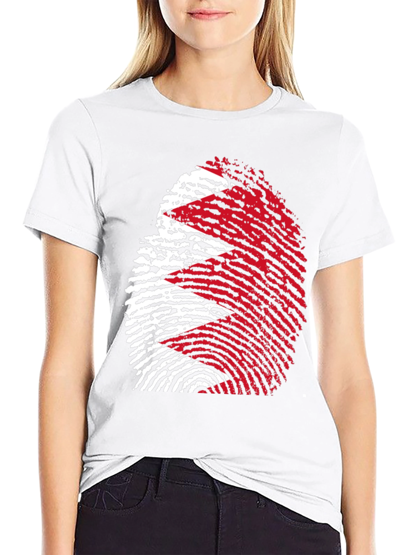 Bahrain Flag Fingerprint Graphic Tee - Black Cotton