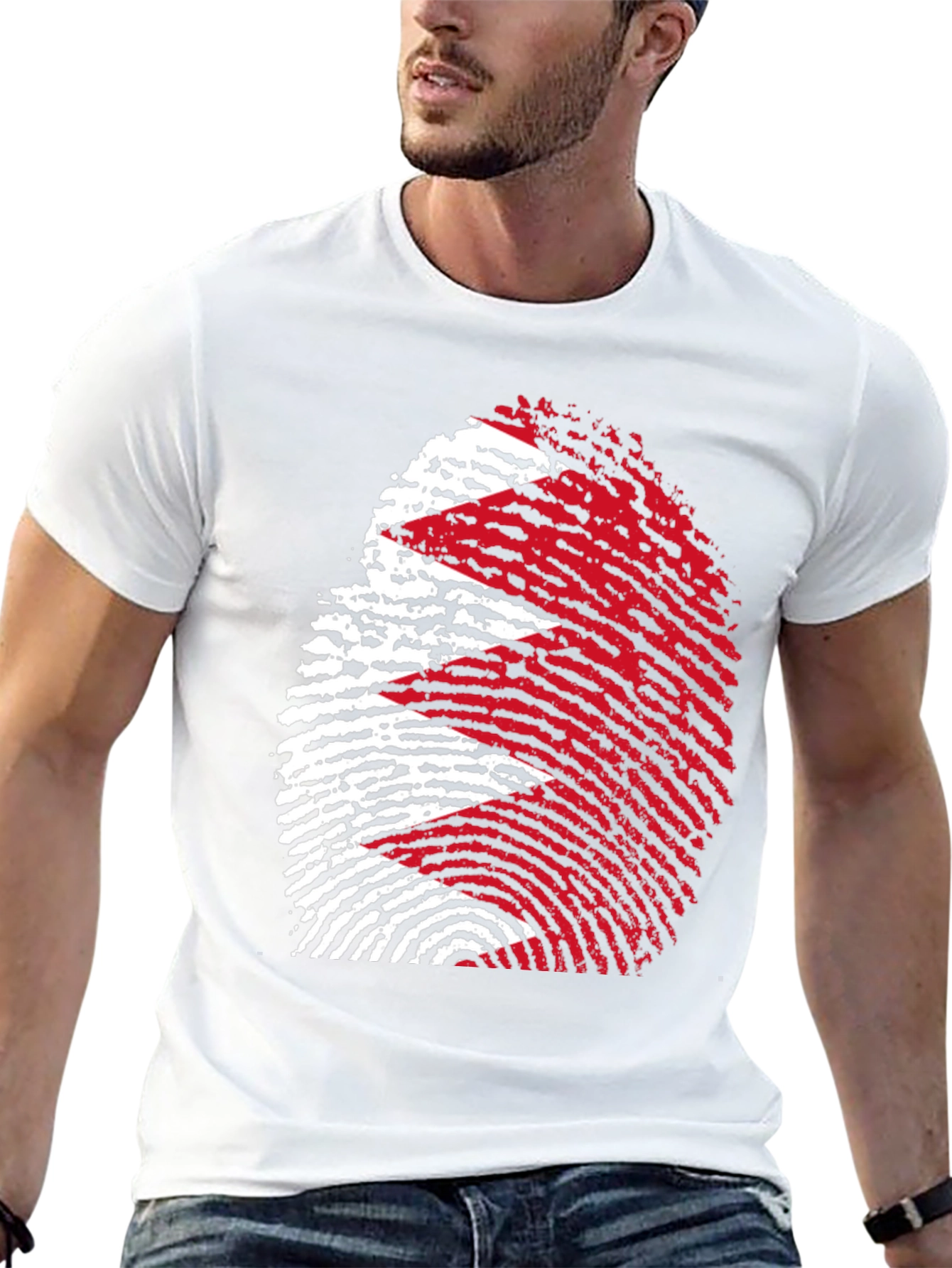 Bahrain Flag Fingerprint Graphic Tee - Black Cotton