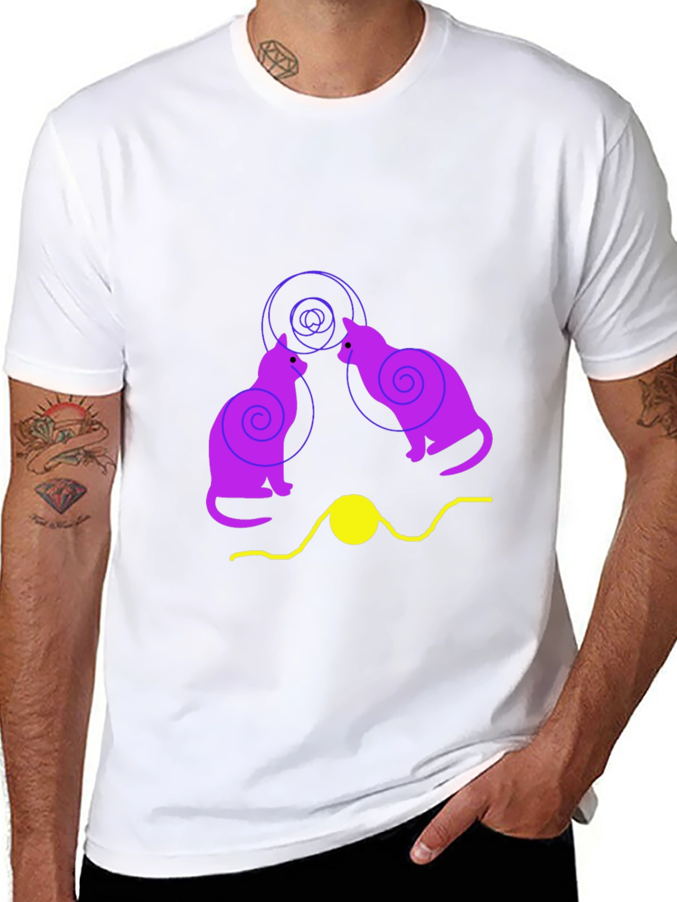 Cats and Yarn Graphic T-Shirt - Black