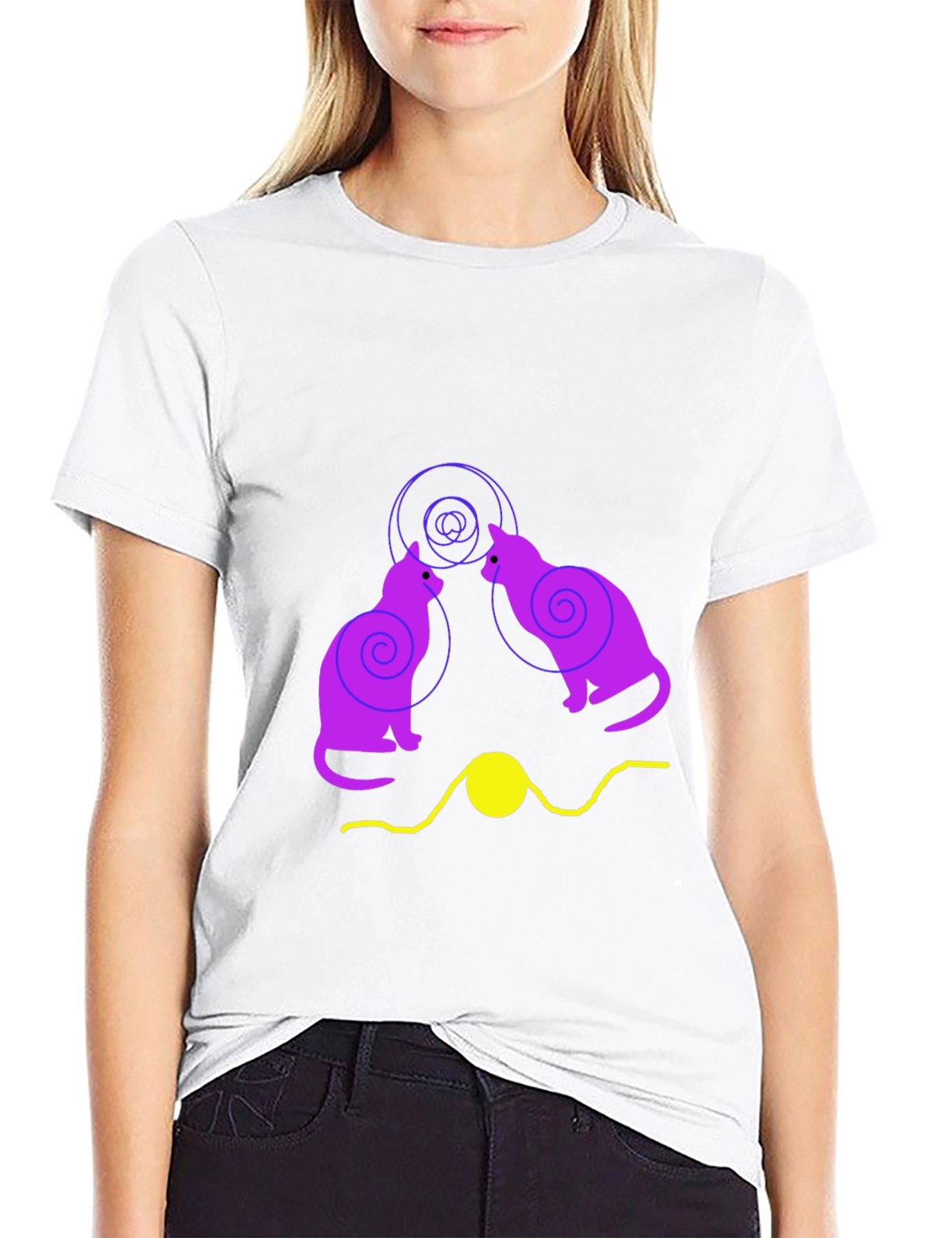 Cats and Yarn Graphic T-Shirt - Black