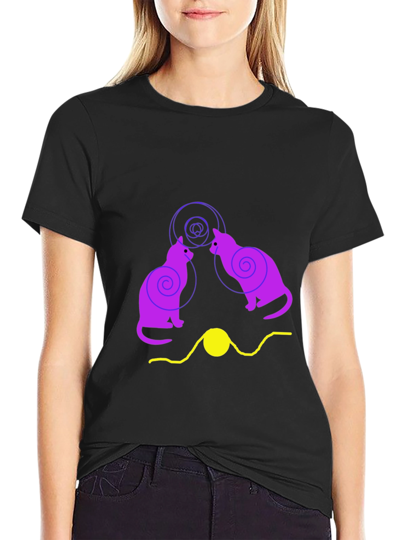 Cats and Yarn Graphic T-Shirt - Black