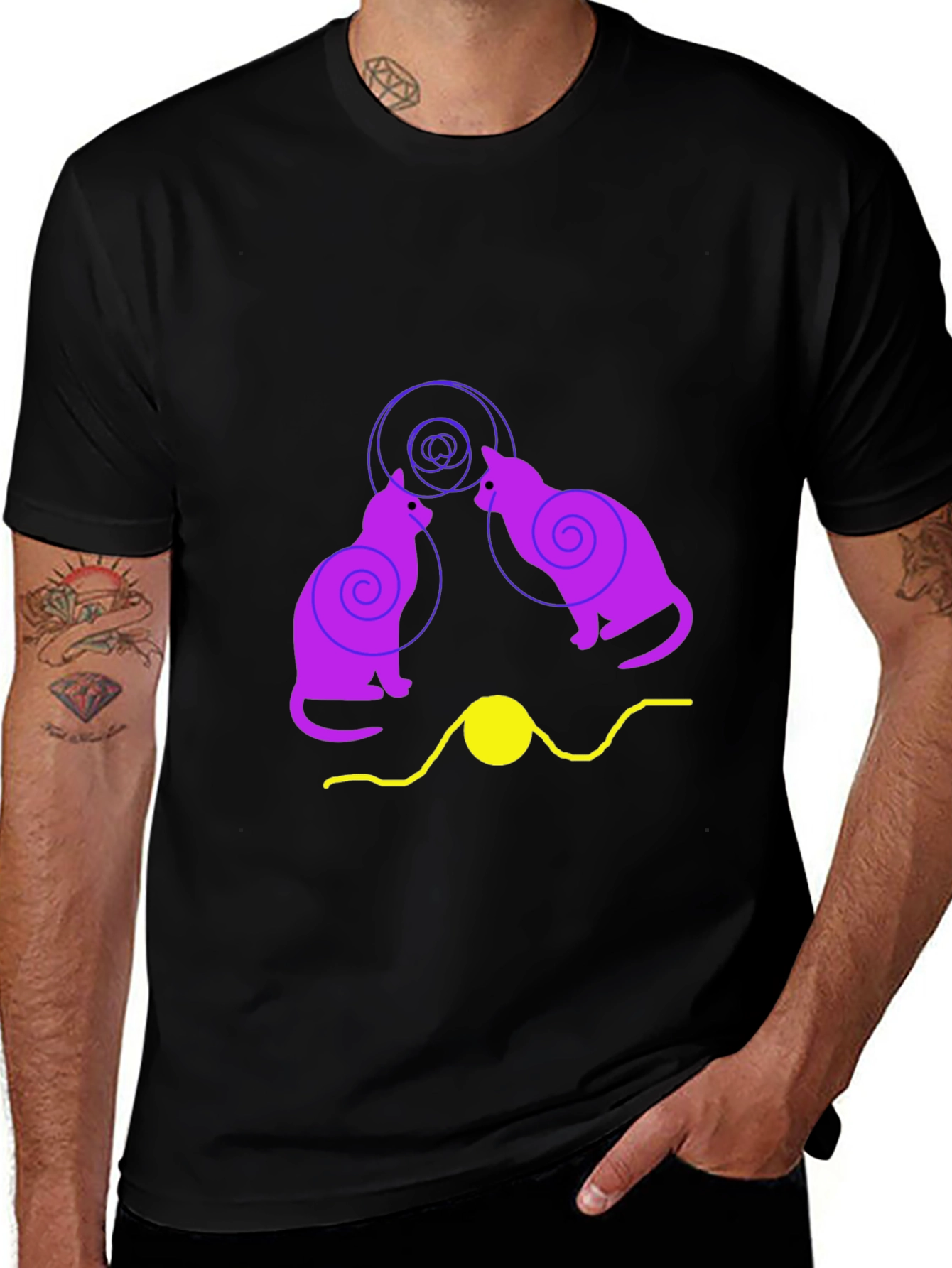 Cats and Yarn Graphic T-Shirt - Black