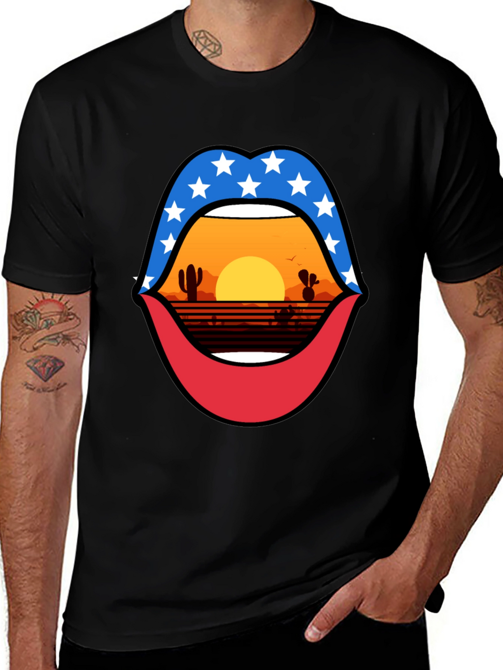 Patriotic Desert Sunset Lips Graphic Tee