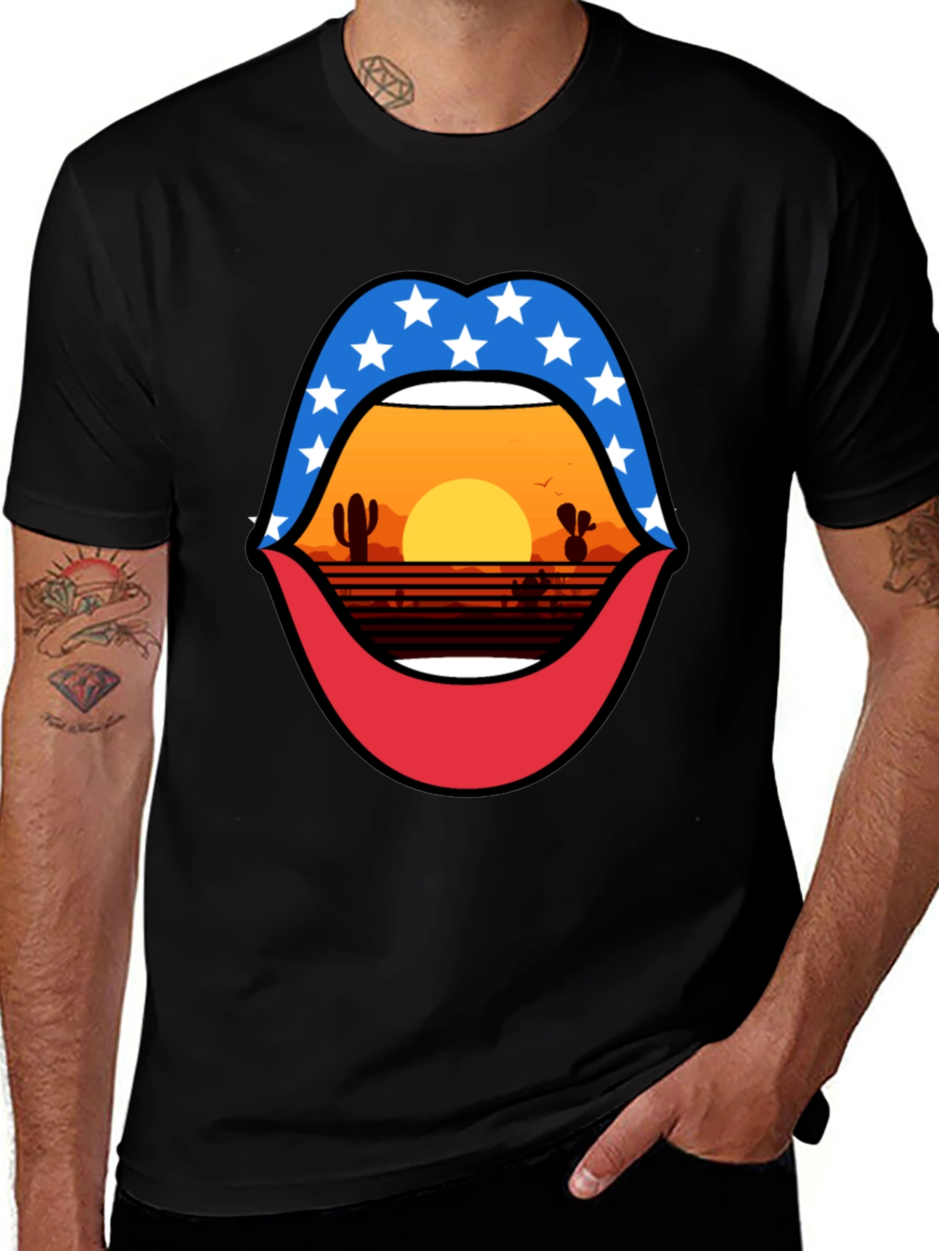 Patriotic Desert Sunset Lips Graphic Tee