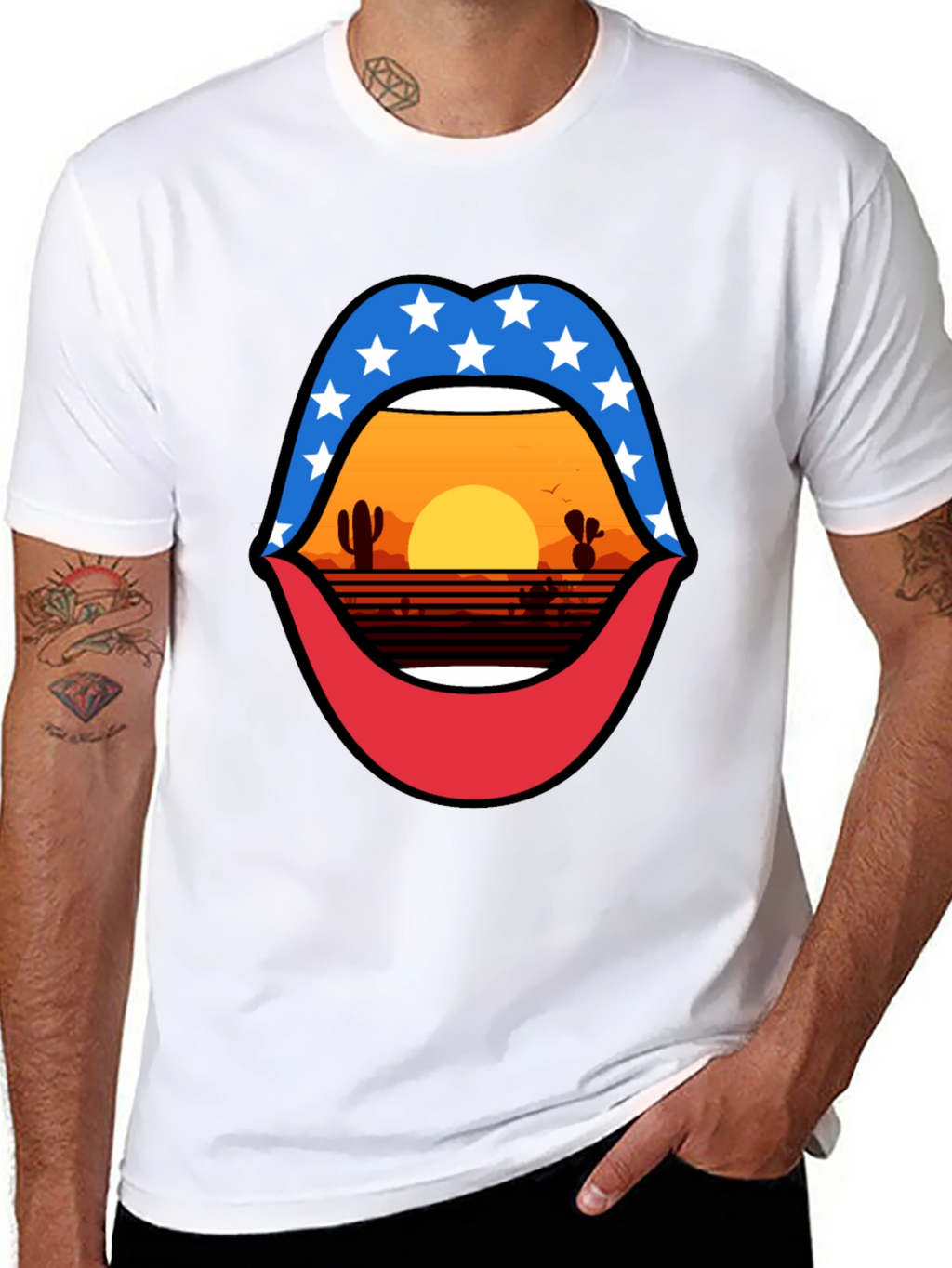Patriotic Desert Sunset Lips Graphic Tee