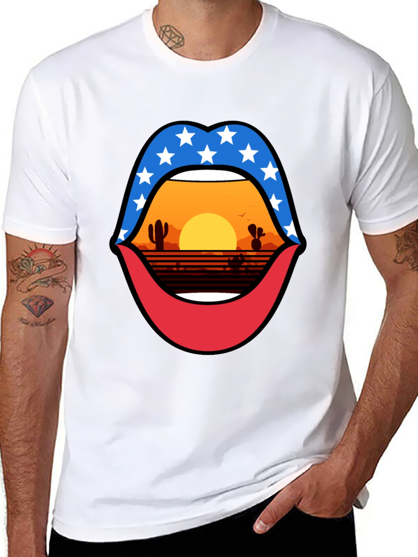 Patriotic Desert Sunset Lips Graphic Tee