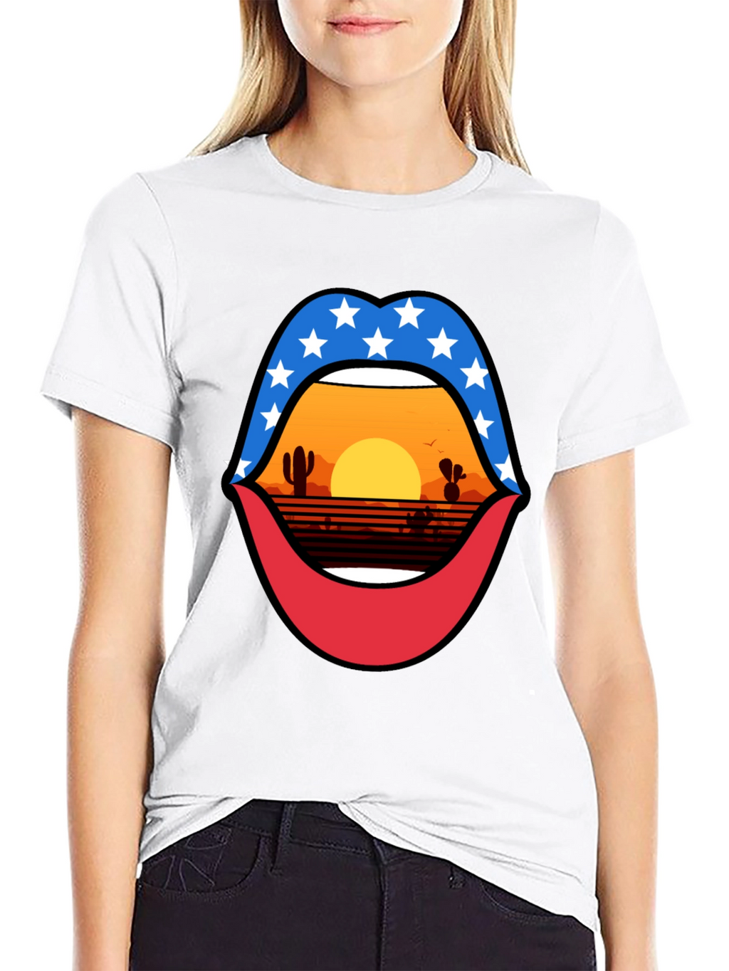 Patriotic Desert Sunset Lips Graphic Tee