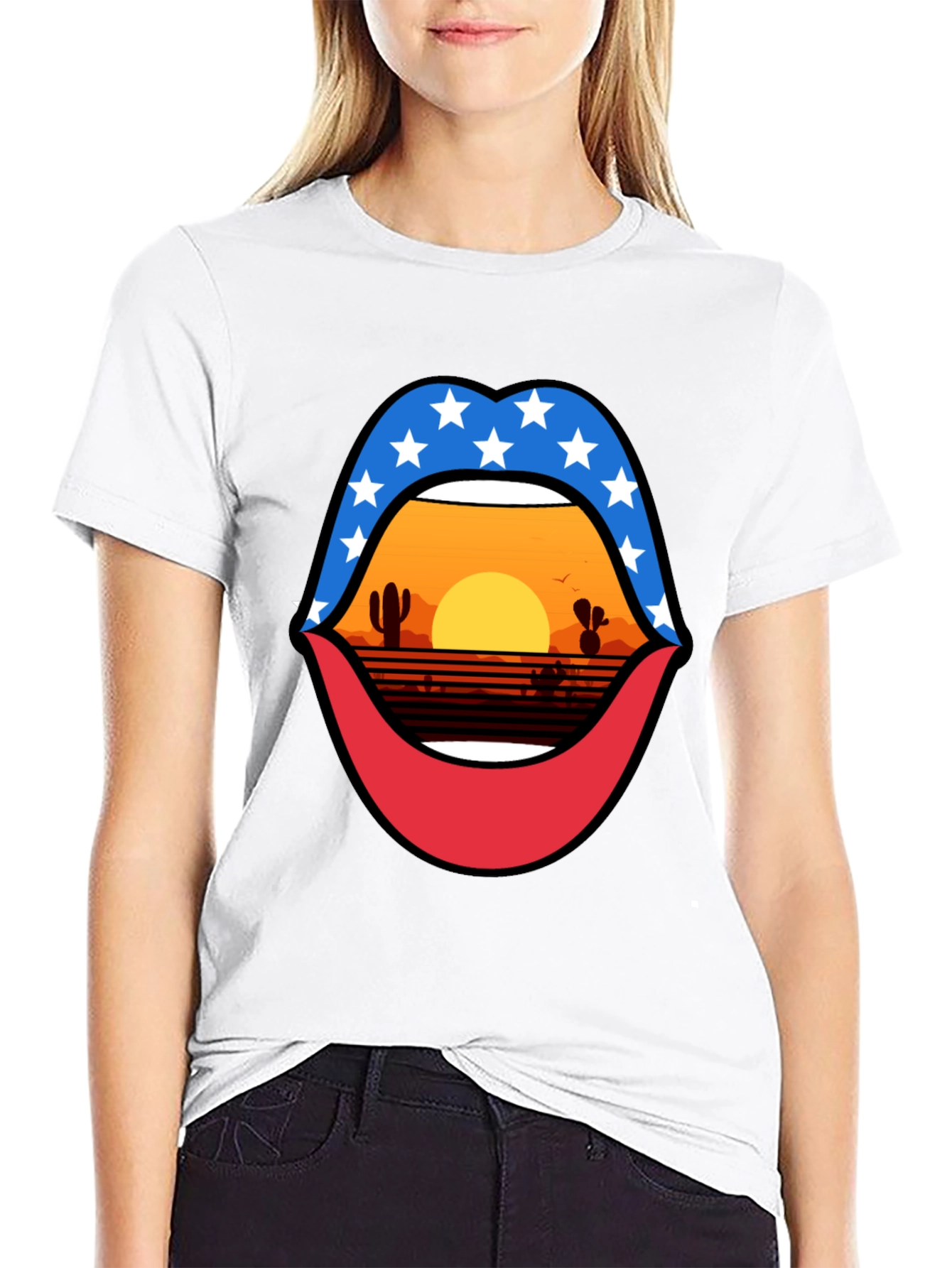 Patriotic Desert Sunset Lips Graphic Tee