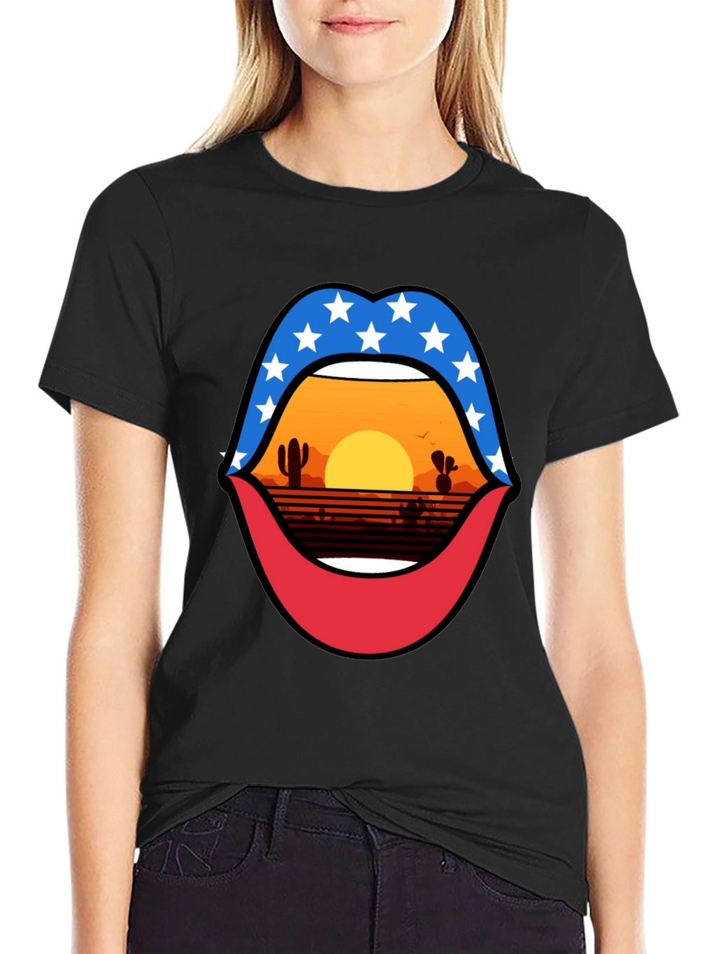 Patriotic Desert Sunset Lips Graphic Tee