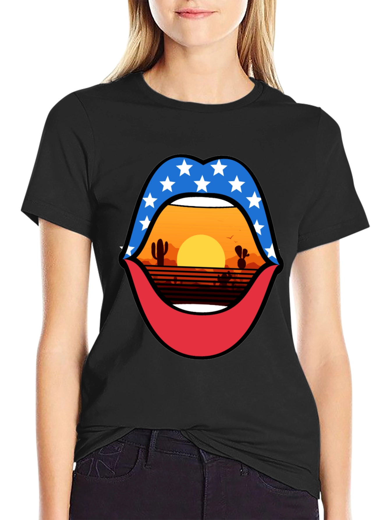 Patriotic Desert Sunset Lips Graphic Tee