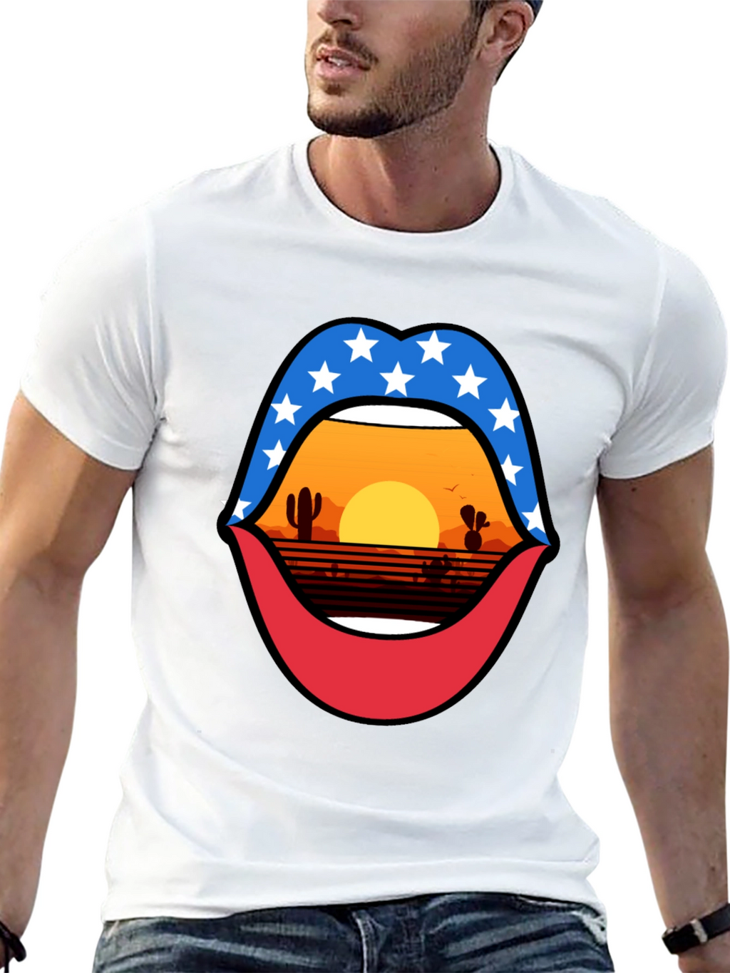 Patriotic Desert Sunset Lips Graphic Tee