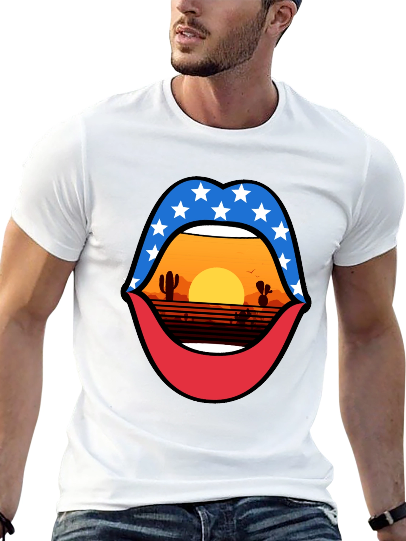 Patriotic Desert Sunset Lips Graphic Tee