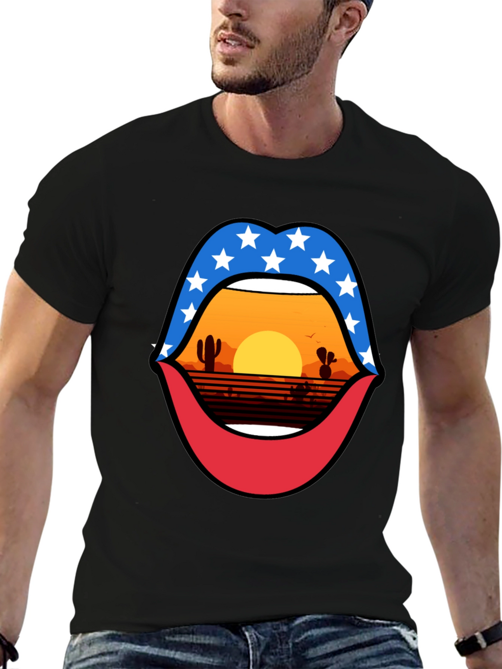Patriotic Desert Sunset Lips Graphic Tee