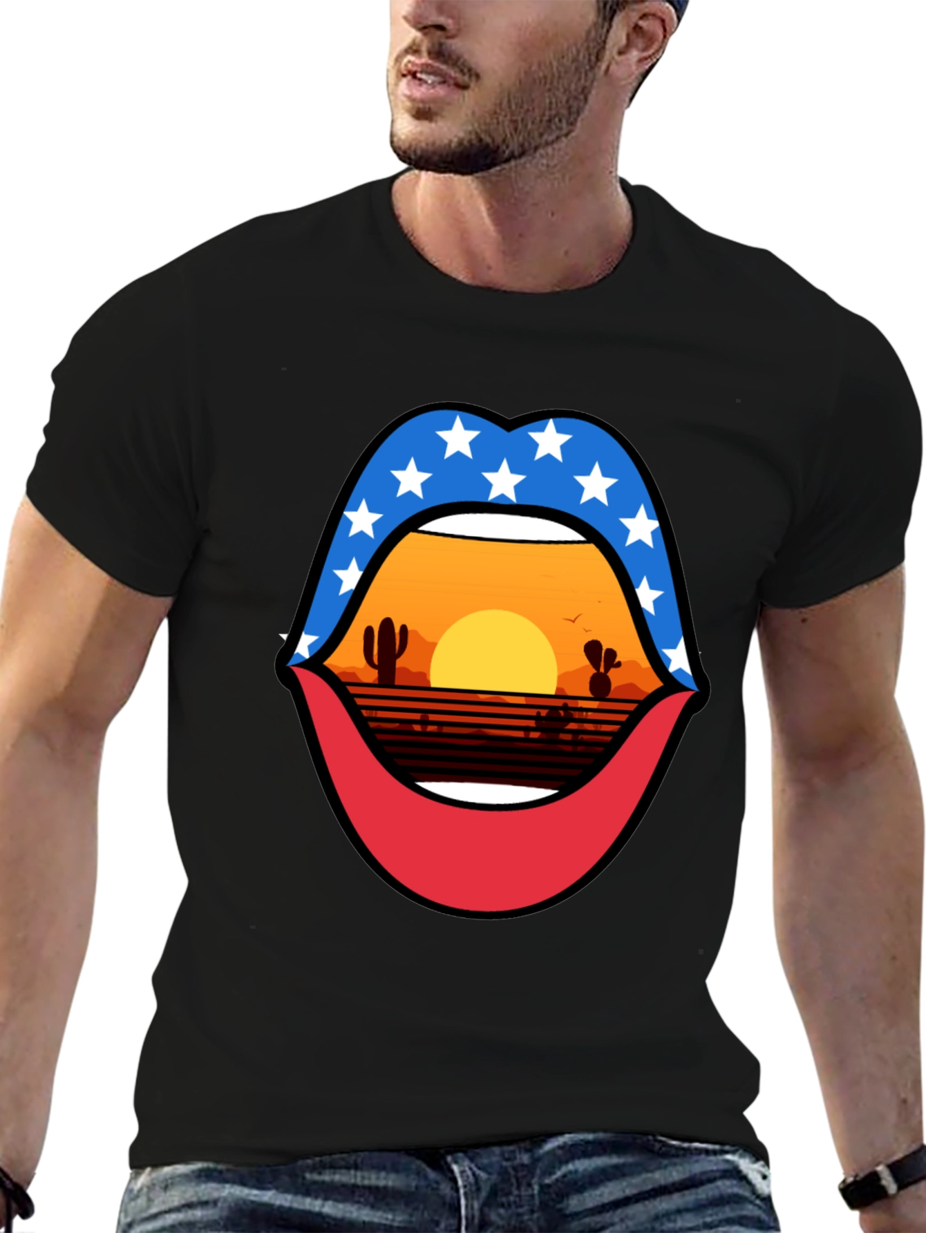 Patriotic Desert Sunset Lips Graphic Tee