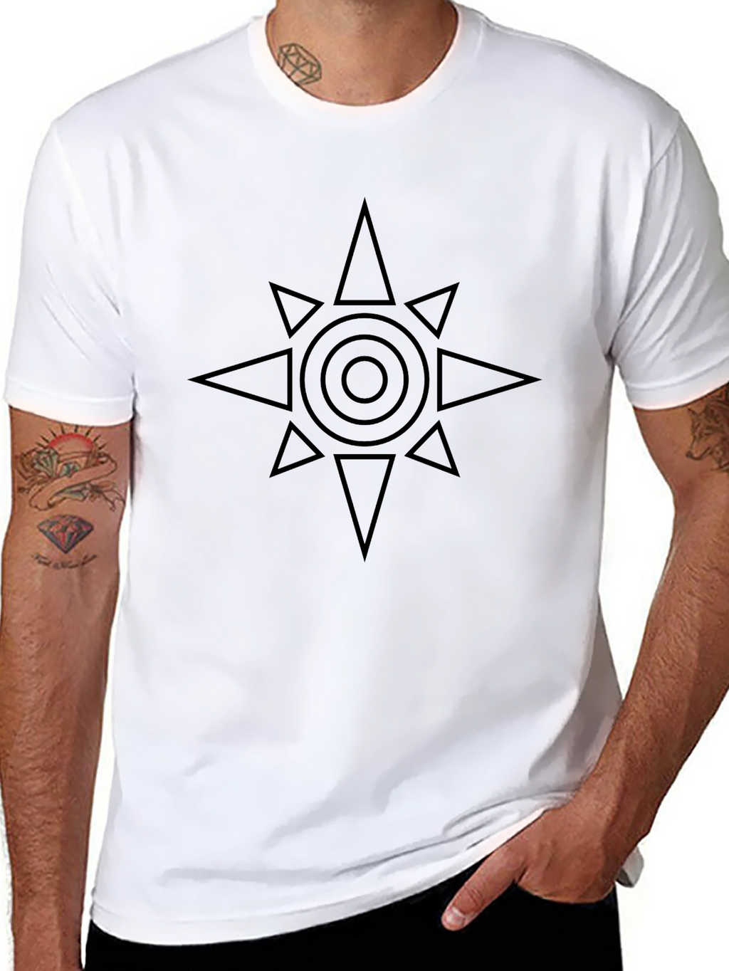 Black T-Shirt with Geometric Star Design