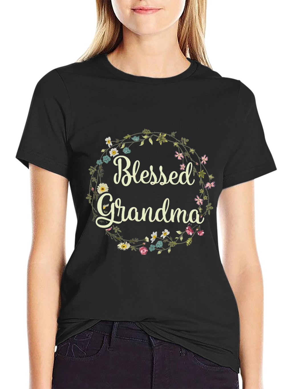 Blessed Grandma Floral Wreath T-Shirt