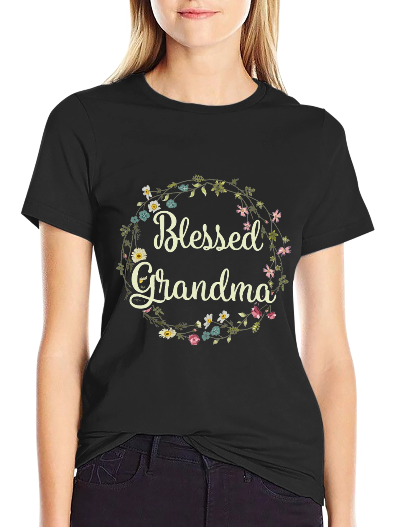 Blessed Grandma Floral Wreath T-Shirt