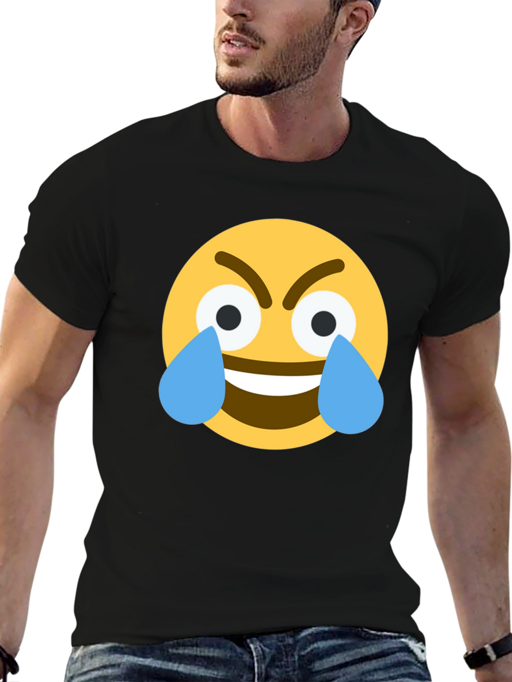 Angry Crying Emoji Black T-Shirt