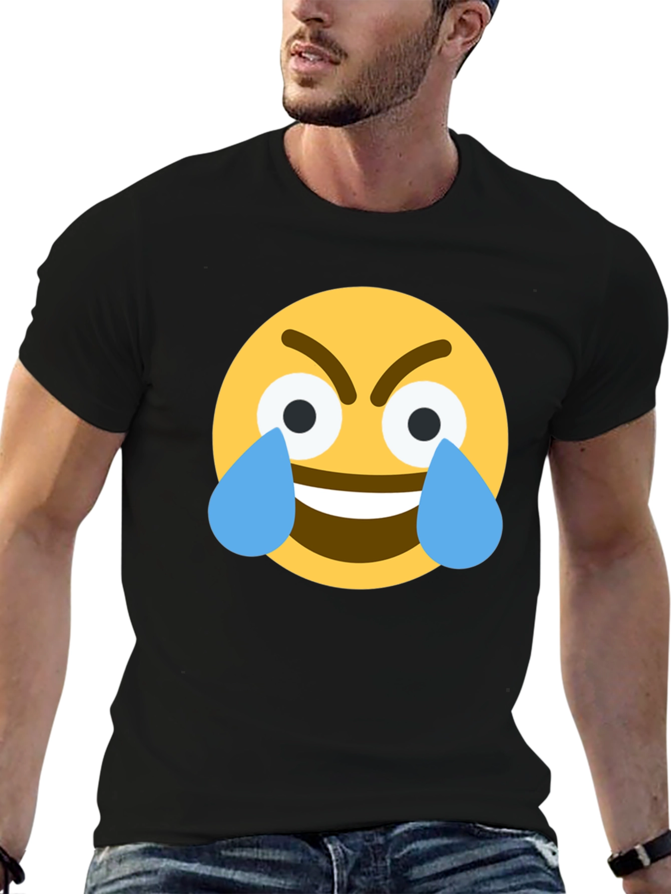 Angry Crying Emoji Black T-Shirt