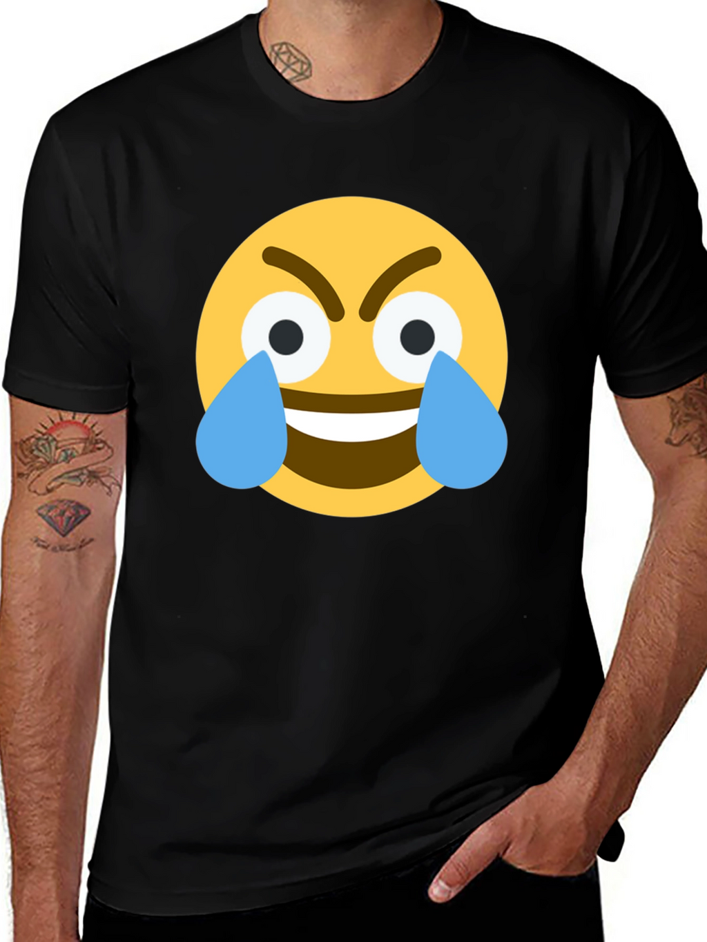 Angry Crying Emoji Black T-Shirt