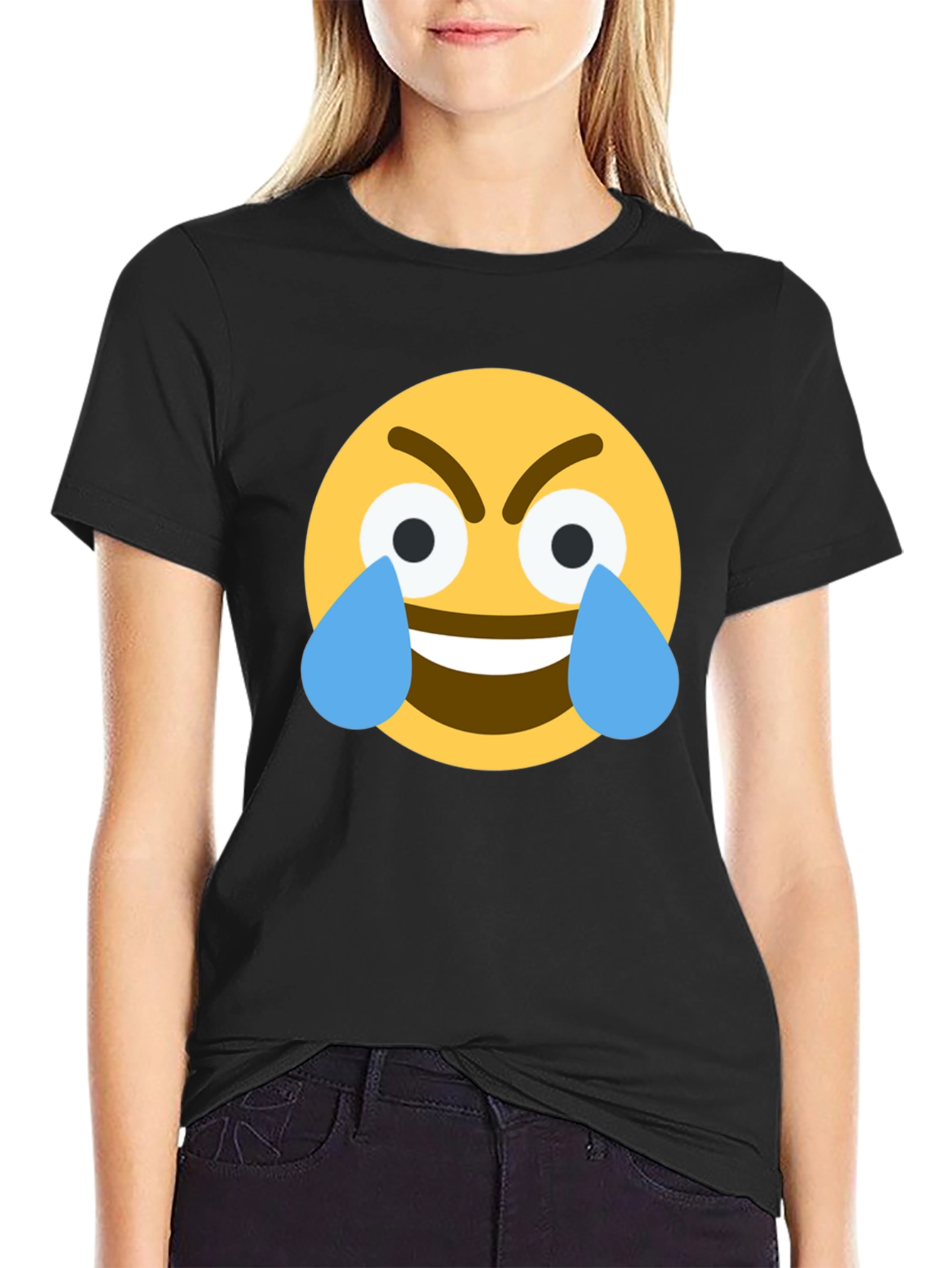 Angry Crying Emoji Black T-Shirt