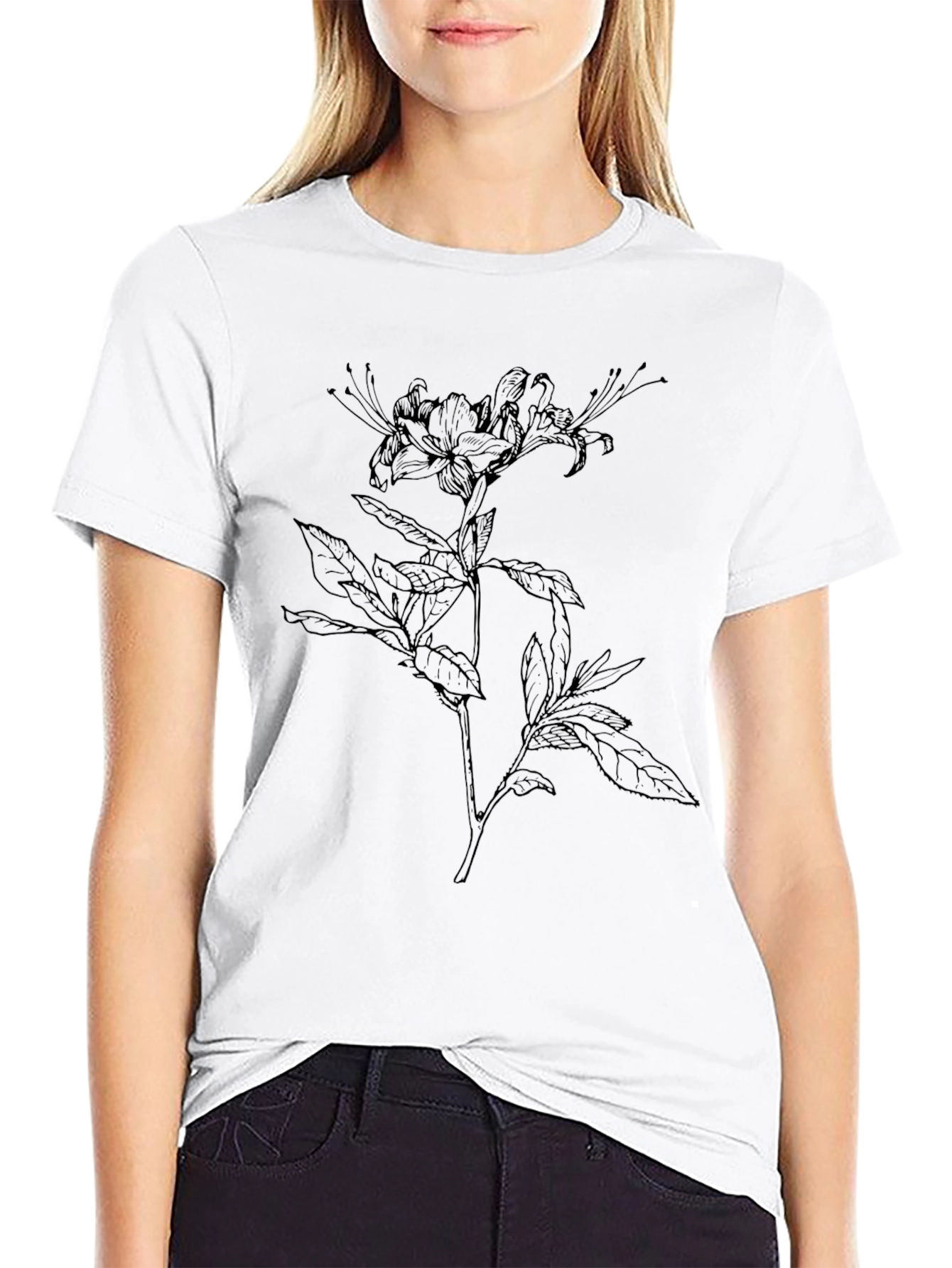 Botanical Line Art T-Shirt - Modern Floral Tee