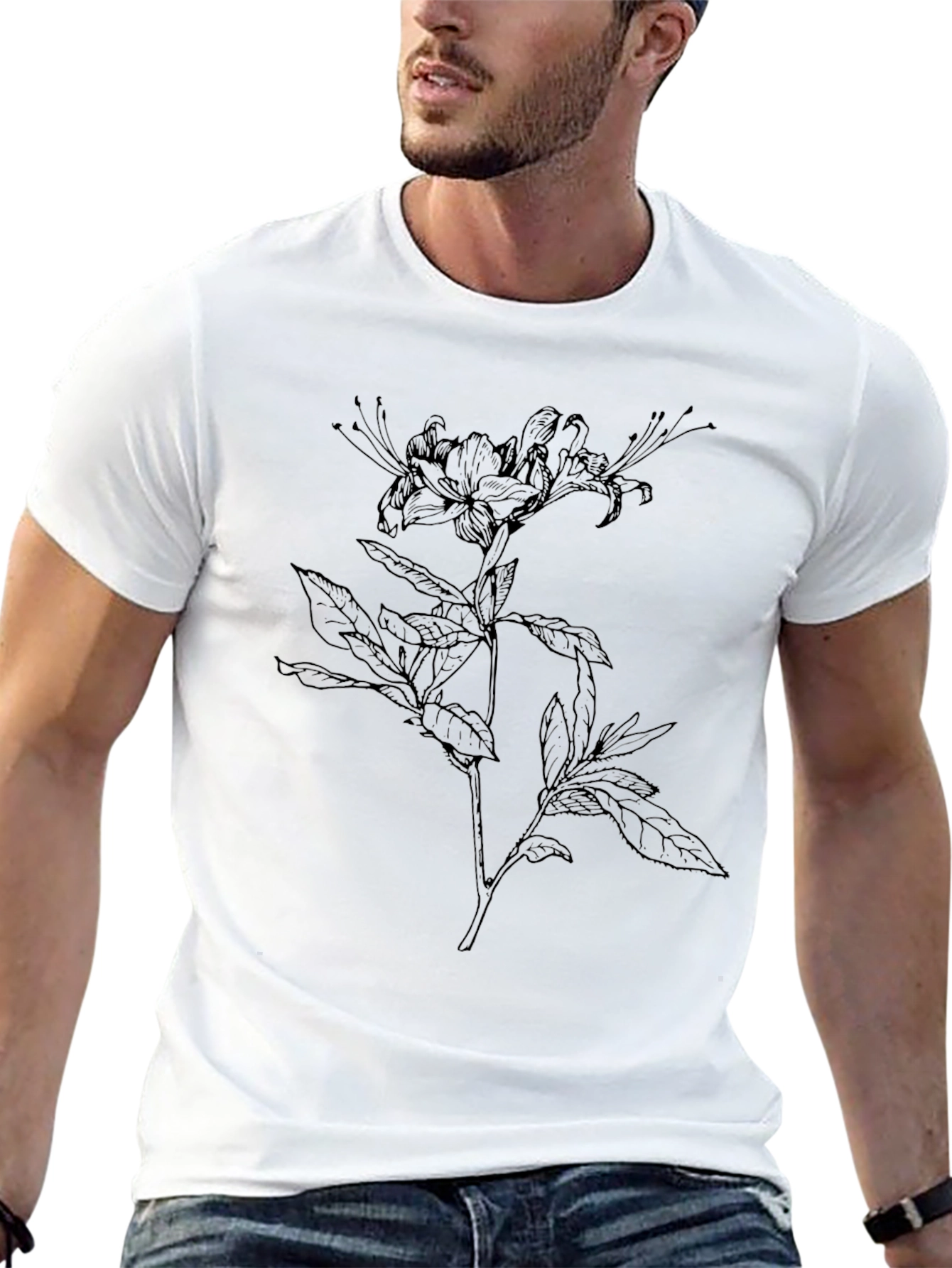 Botanical Line Art T-Shirt - Modern Floral Tee