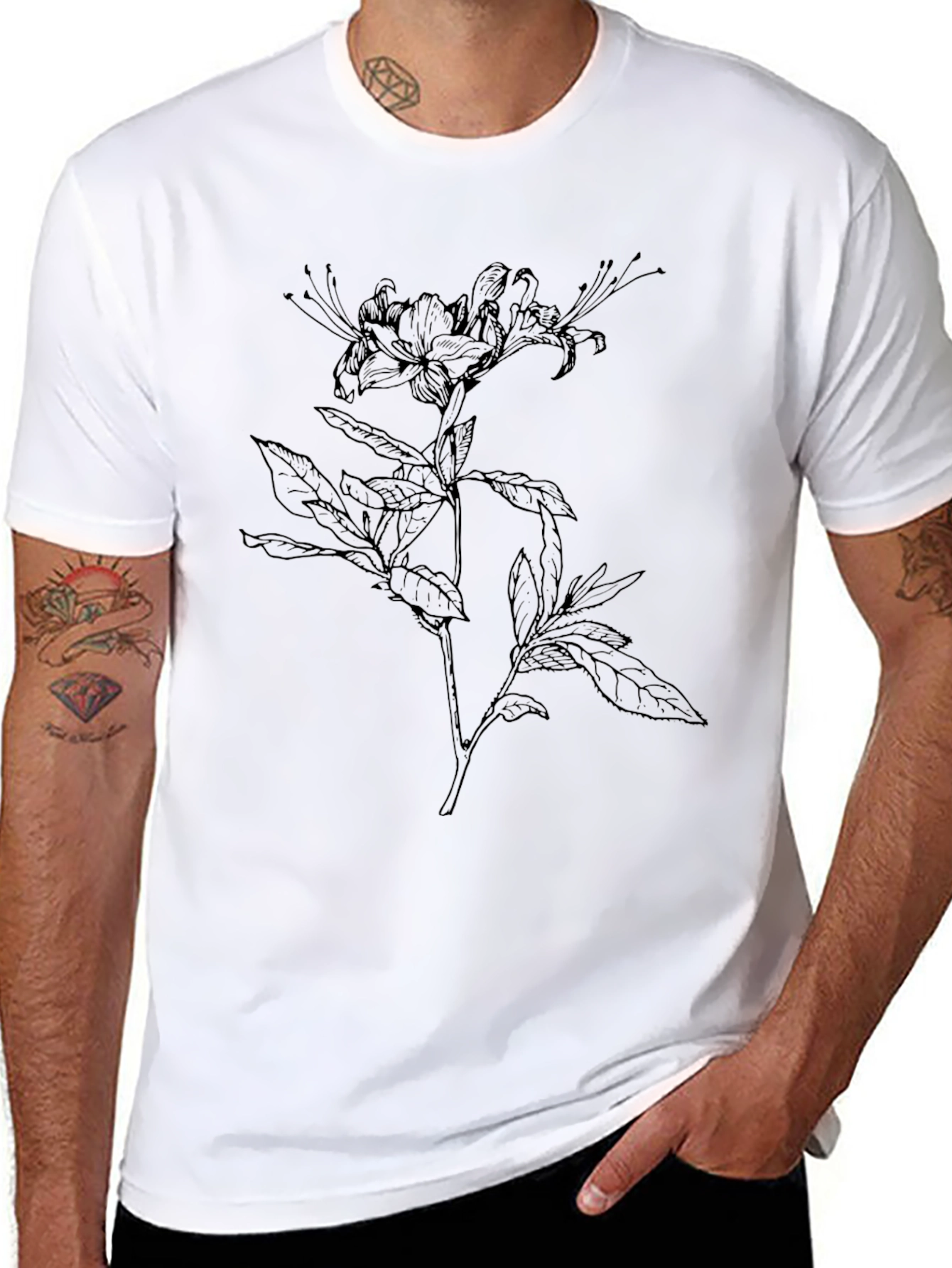 Botanical Line Art T-Shirt - Modern Floral Tee