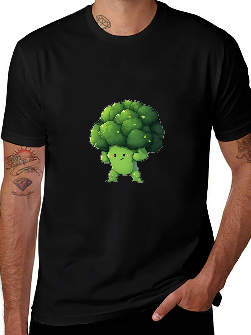 Broccoli Cartoon Graphic Tee - Black